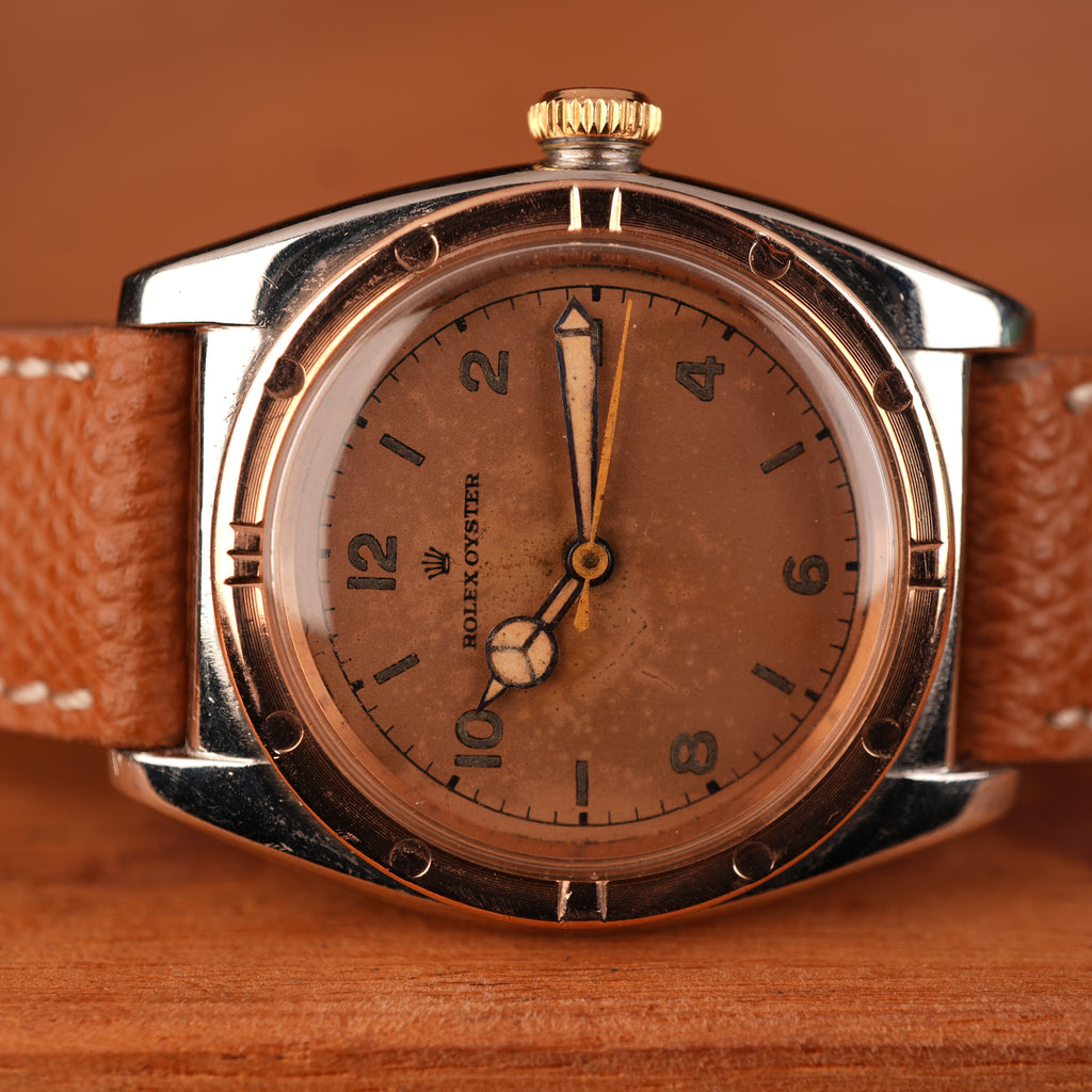 1939 Rolex Bubbleback 3372 Stainless Steel & Rose Gold with Salmon Dial