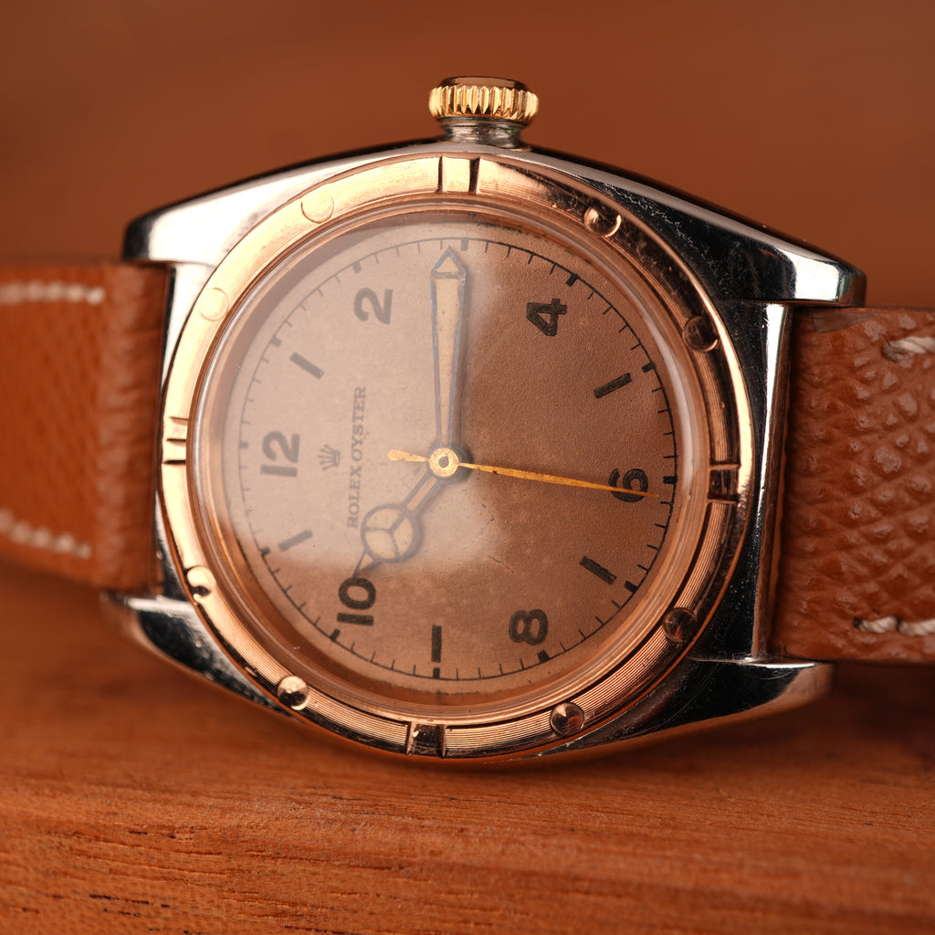 1939 Rolex Bubbleback 3372 Stainless Steel & Rose Gold with Salmon Dial
