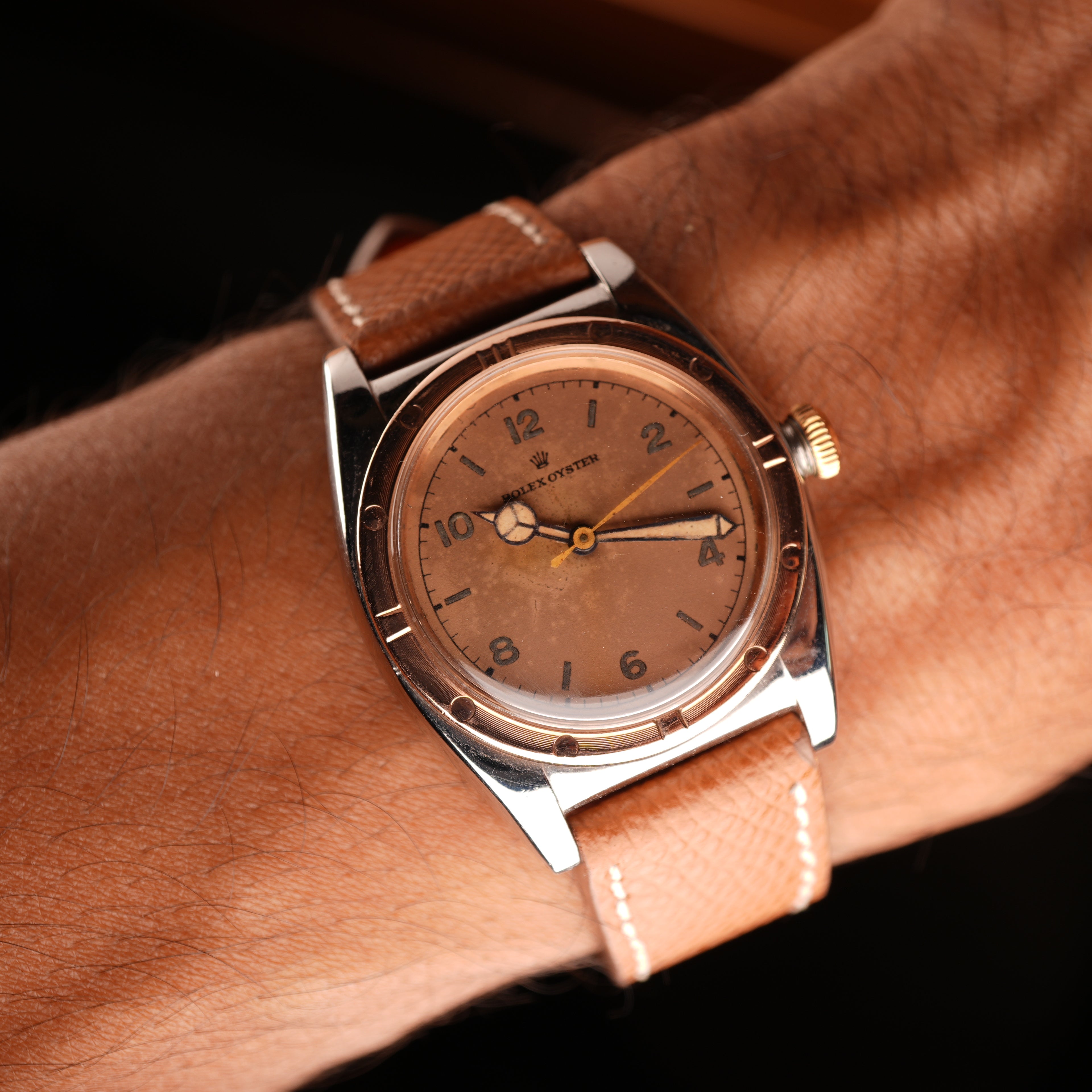 1939 Rolex Bubbleback 3372 Stainless Steel & Rose Gold with Salmon Dial