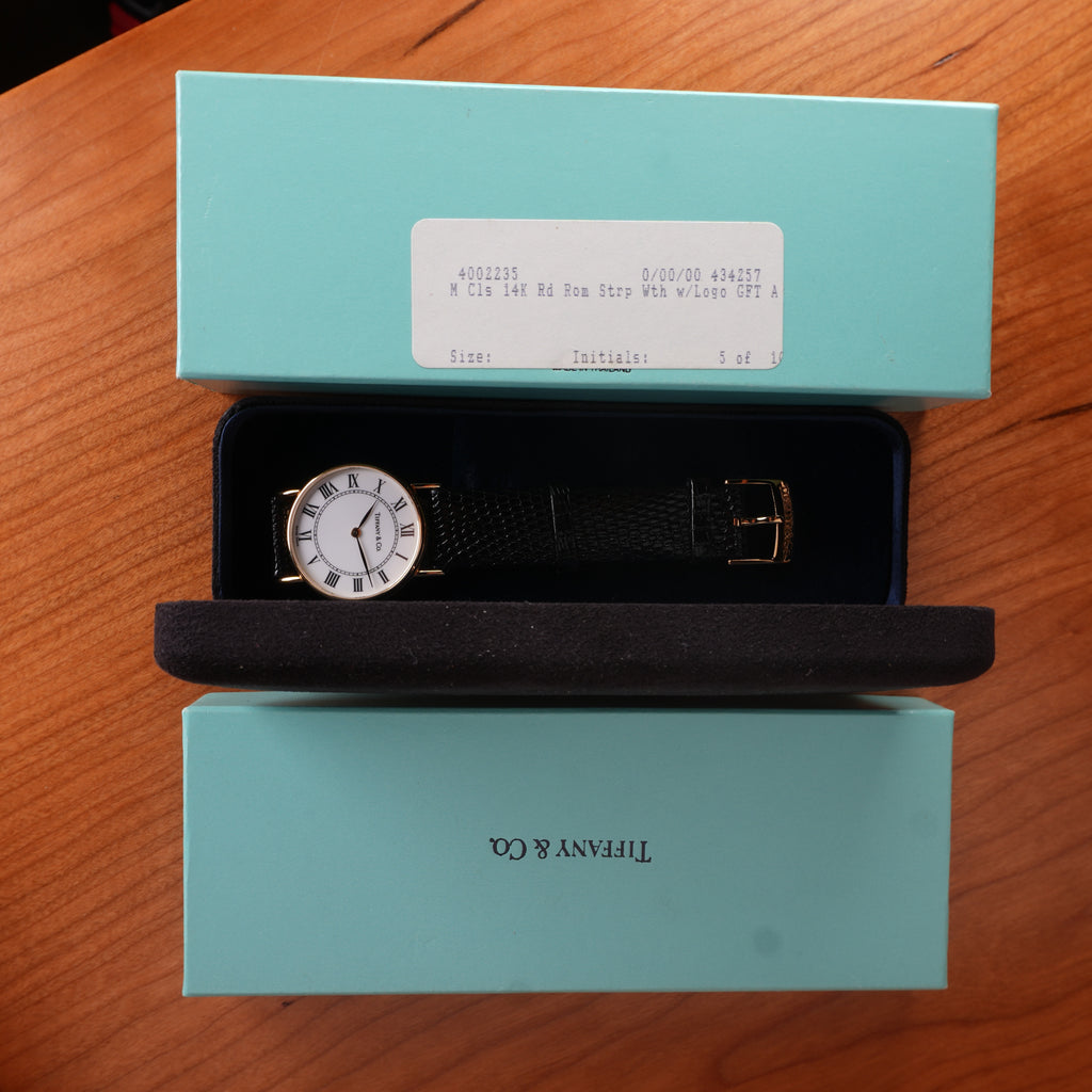 1980's New Old Stock Tiffany & Co. 14K Gold Quartz Men Watch Limited Corporate Presentation Piece