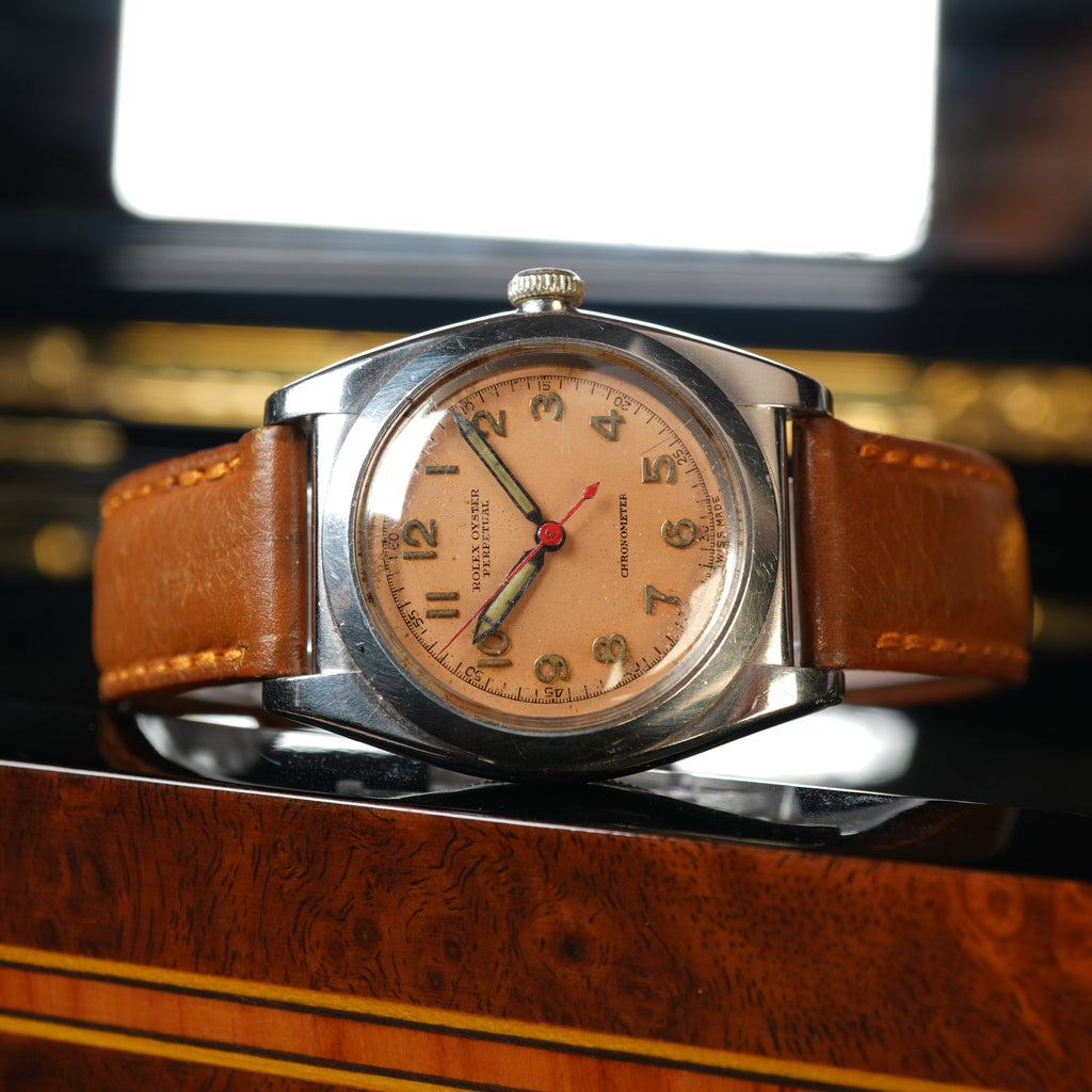 1942 Rolex 3134 Bubbleback Oyster Perpetual Unpolished with Rare Salmon Dial
