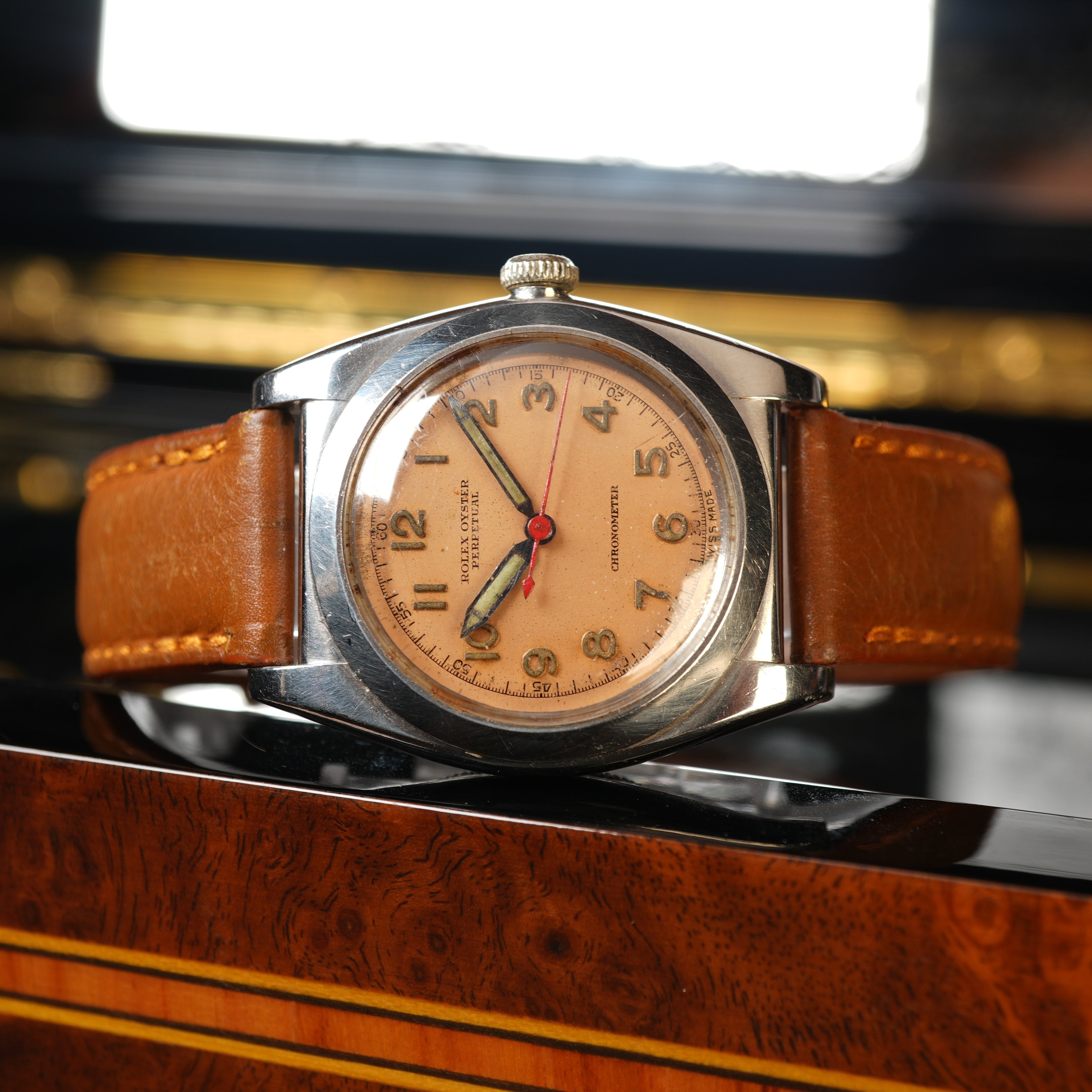 1942 Rolex 3134 Bubbleback Oyster Perpetual Unpolished with Rare Salmon Dial