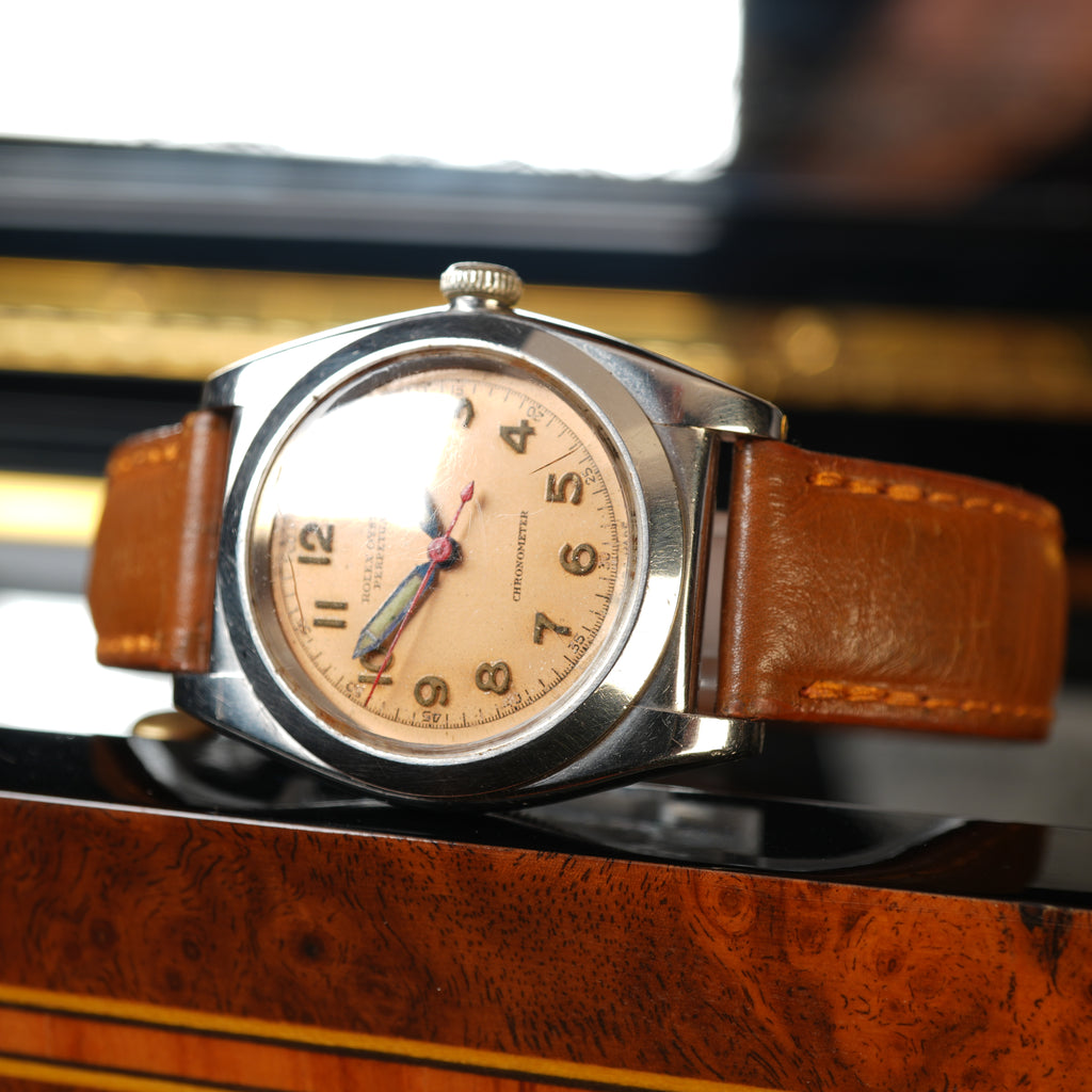 1942 Rolex 3134 Bubbleback Oyster Perpetual Unpolished with Rare Salmon Dial