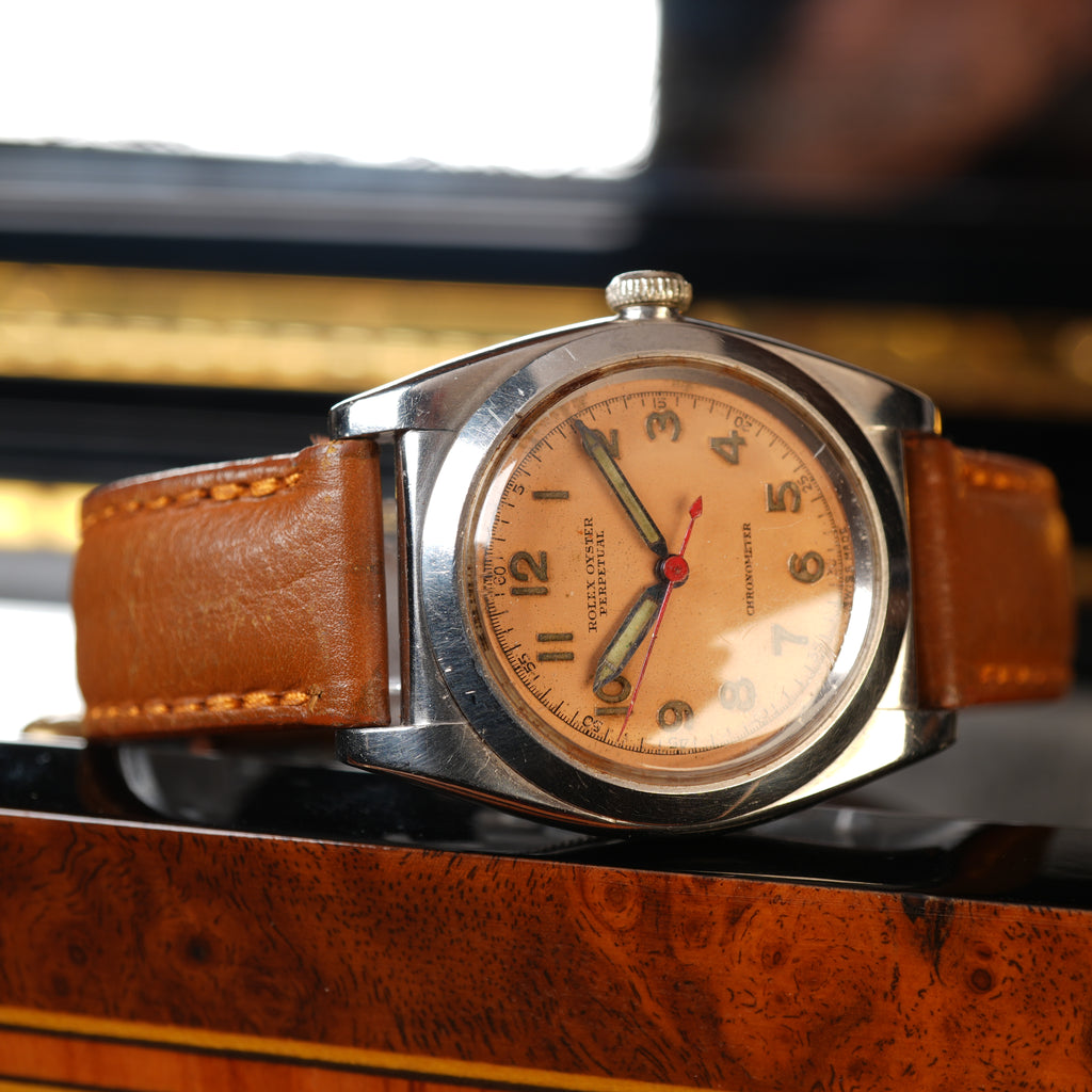 1942 Rolex 3134 Bubbleback Oyster Perpetual Unpolished with Rare Salmon Dial