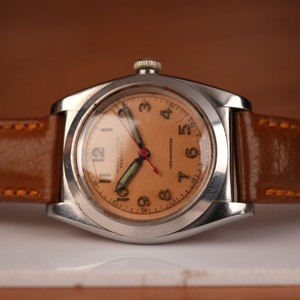1942 Rolex 3134 Bubbleback Oyster Perpetual Unpolished with Rare Salmon Dial
