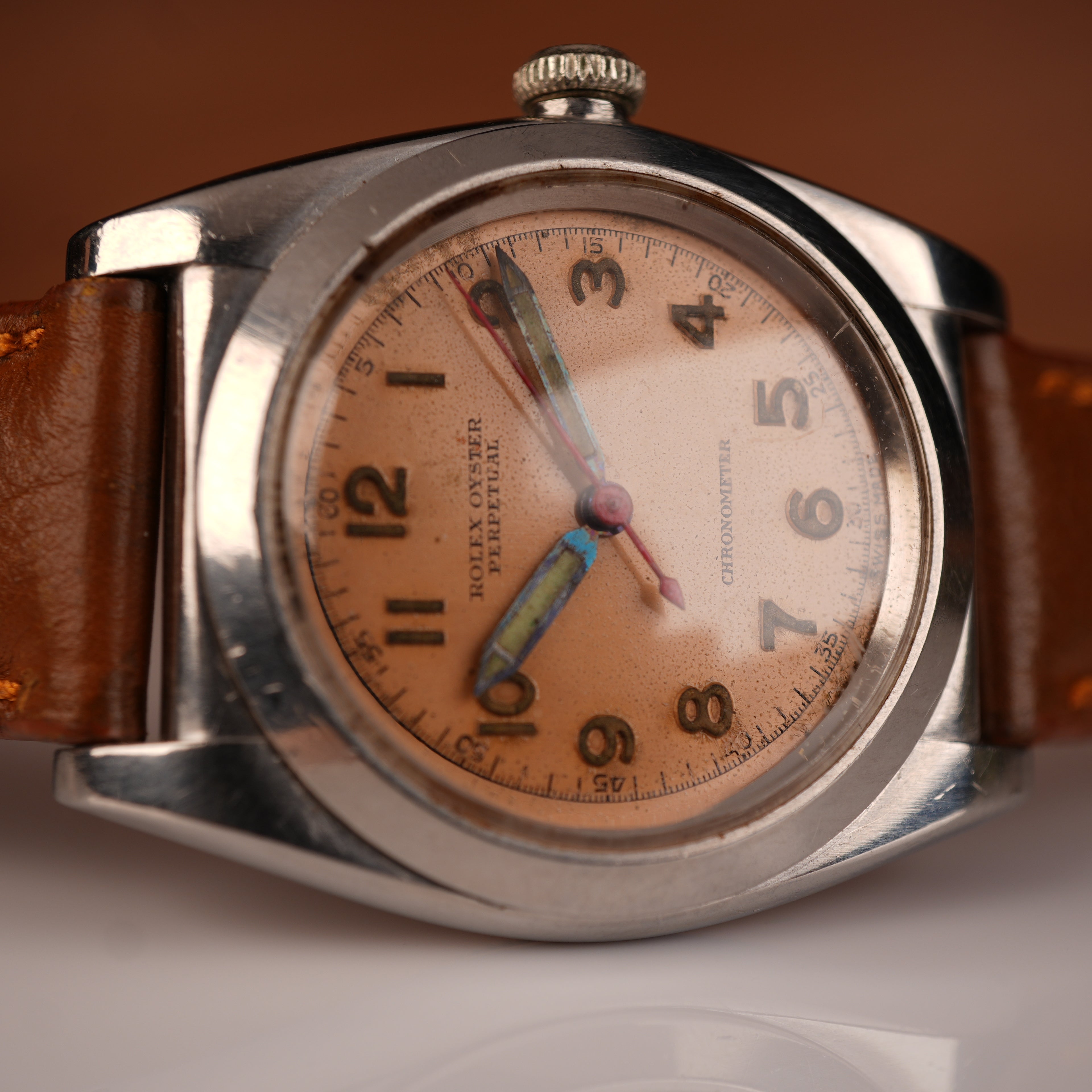 1942 Rolex 3134 Bubbleback Oyster Perpetual Unpolished with Rare Salmon Dial