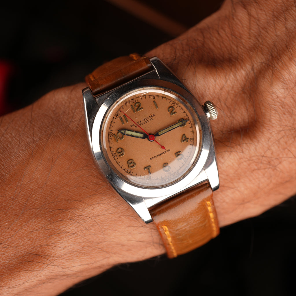 1942 Rolex 3134 Bubbleback Oyster Perpetual Unpolished with Rare Salmon Dial