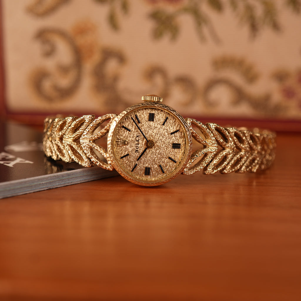 Vintage 1970s Rolex “Golden Leaves” Solid Gold Bracelet Cocktail Ladies Watch With Box