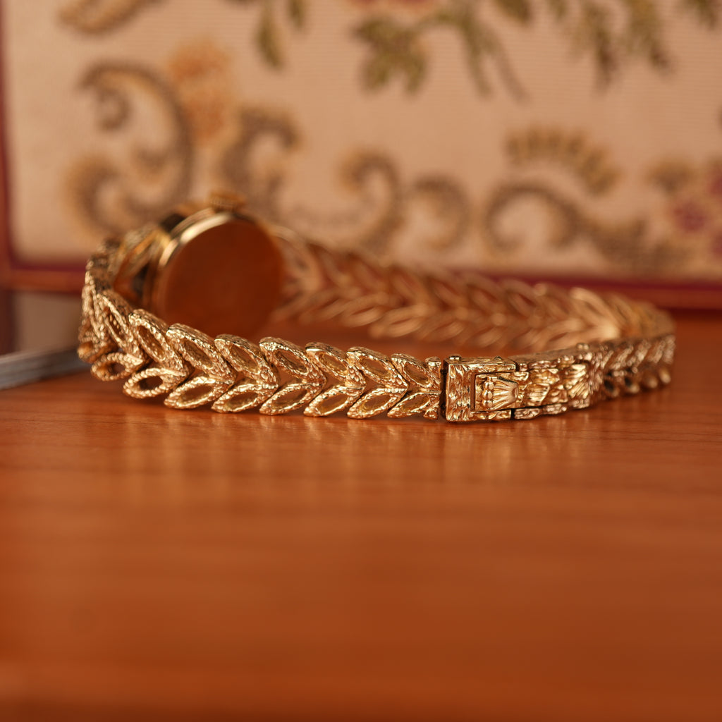 Vintage 1970s Rolex “Golden Leaves” Solid Gold Bracelet Cocktail Ladies Watch With Box