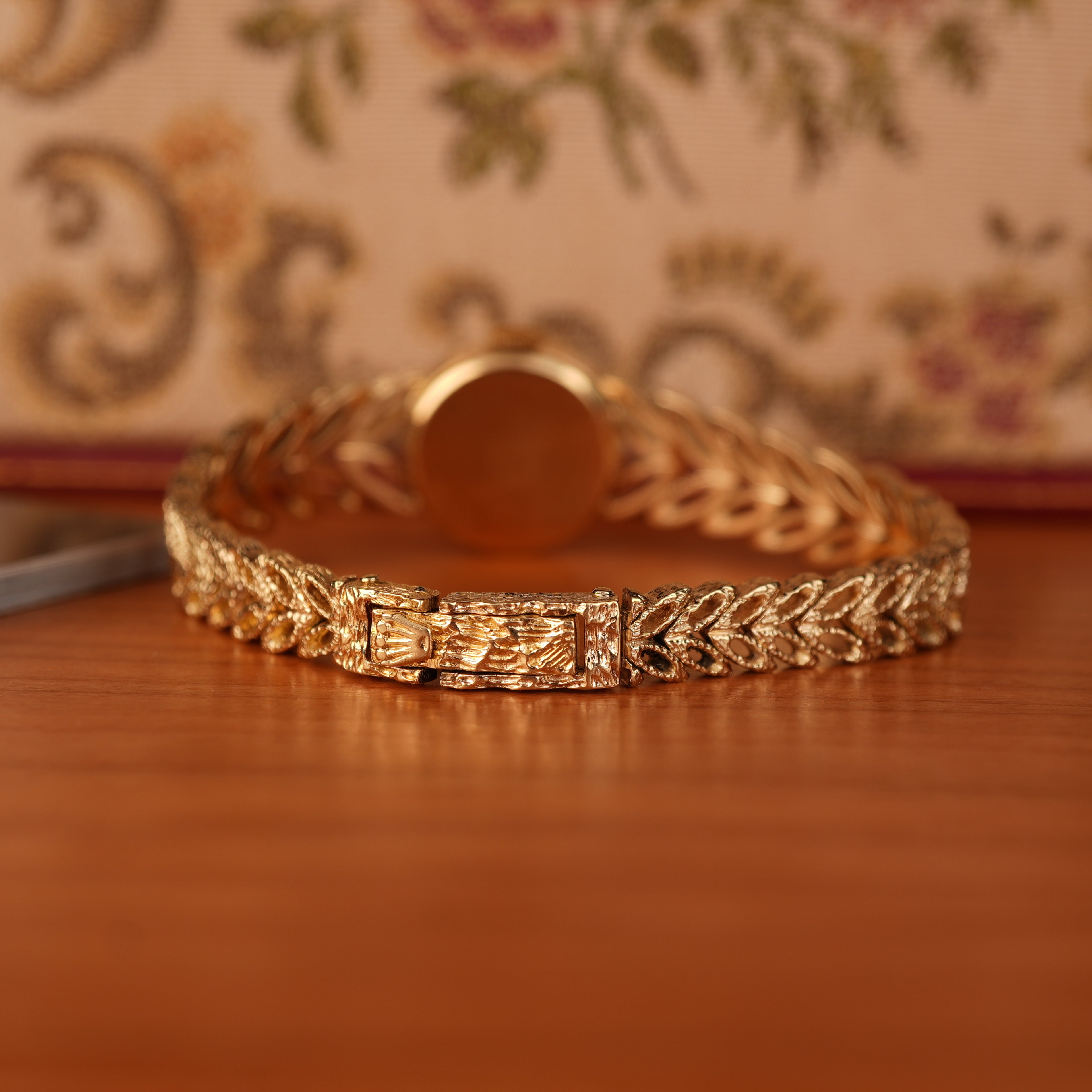 Vintage 1970s Rolex “Golden Leaves” Solid Gold Bracelet Cocktail Ladies Watch With Box