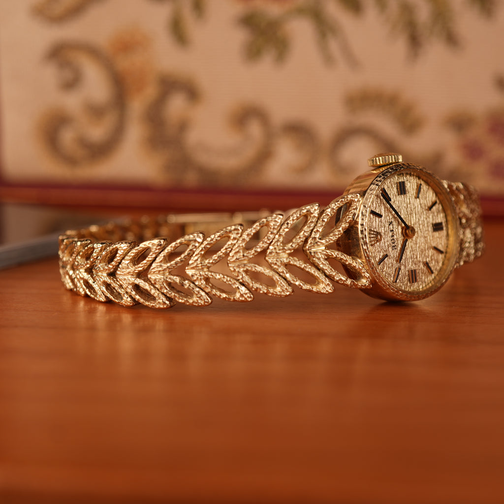 Vintage 1970s Rolex “Golden Leaves” Solid Gold Bracelet Cocktail Ladies Watch With Box