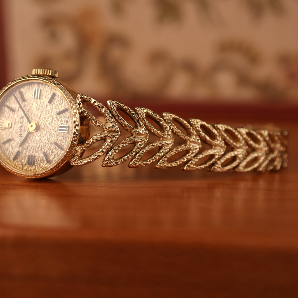 Vintage 1970s Rolex “Golden Leaves” Solid Gold Bracelet Cocktail Ladies Watch With Box