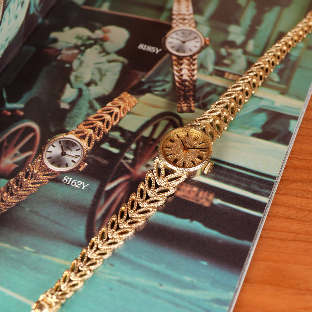 Vintage 1970s Rolex “Golden Leaves” Solid Gold Bracelet Cocktail Ladies Watch With Box
