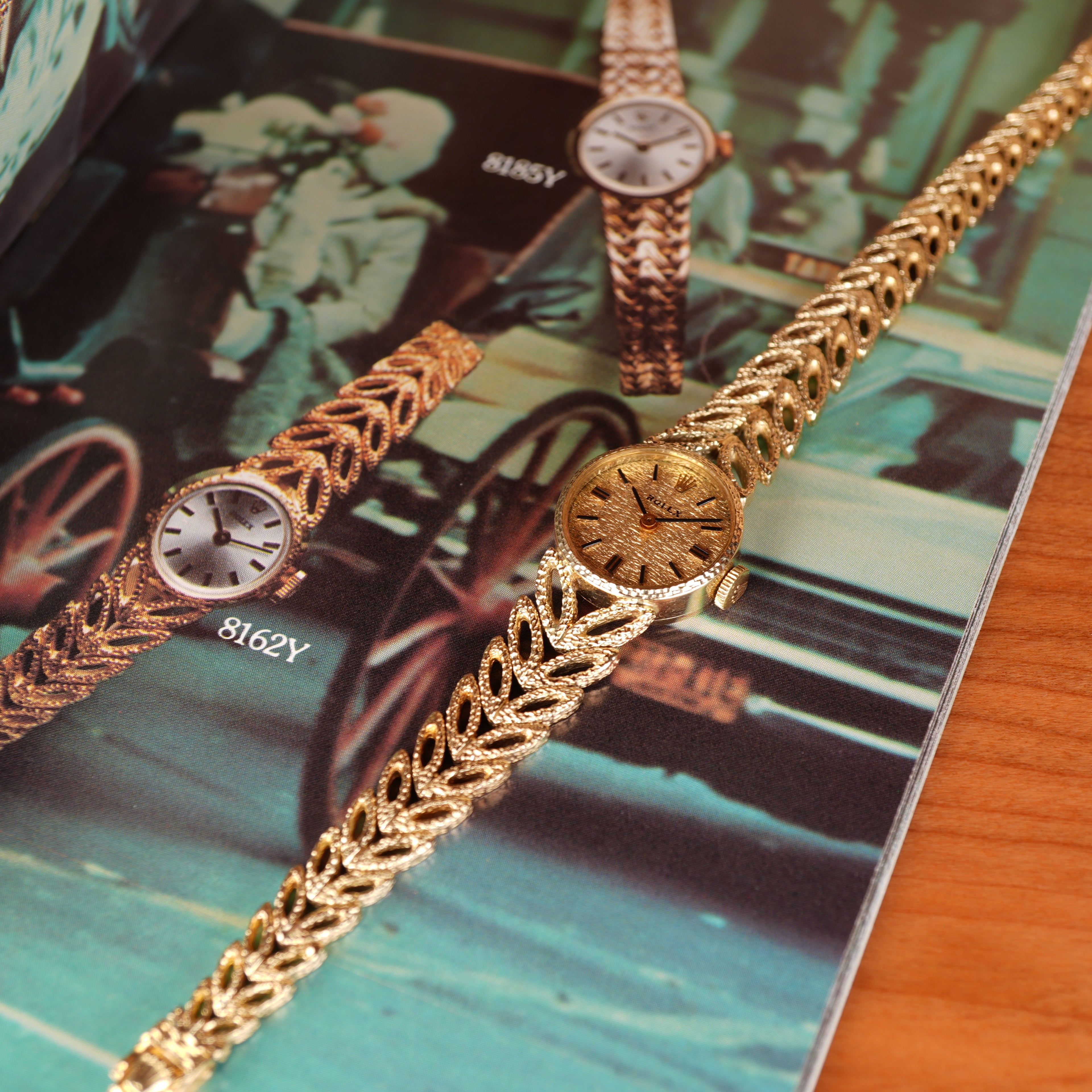 Vintage 1970s Rolex “Golden Leaves” Solid Gold Bracelet Cocktail Ladies Watch With Box
