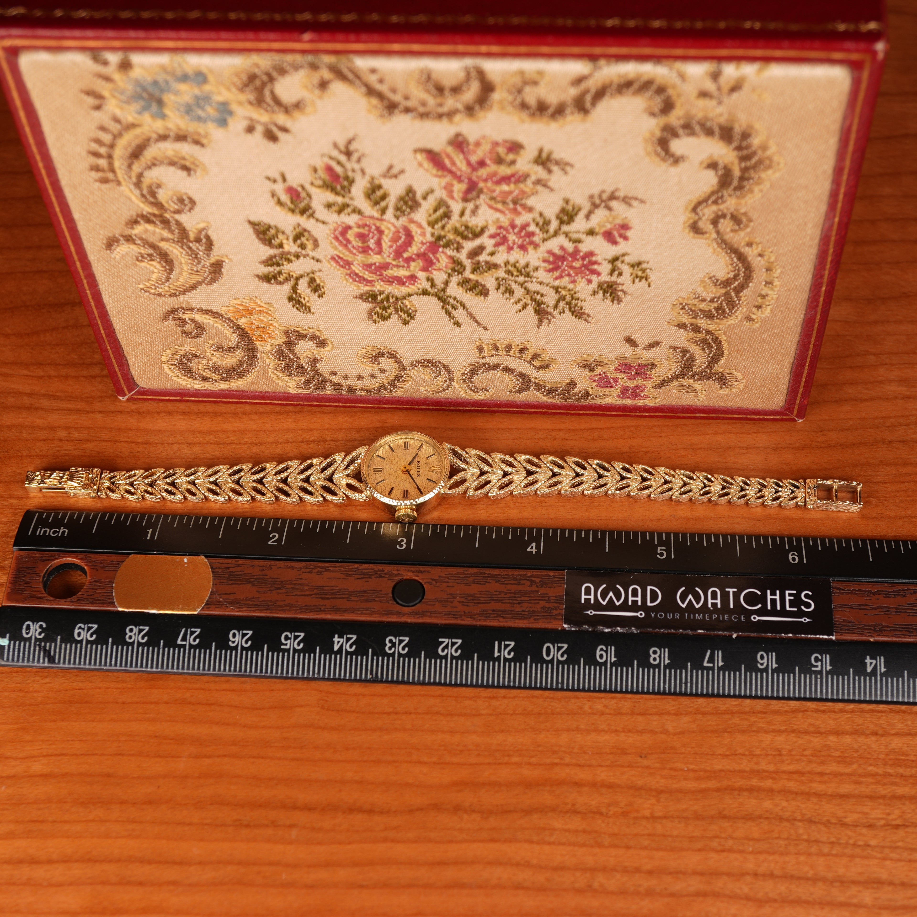 Vintage 1970s Rolex “Golden Leaves” Solid Gold Bracelet Cocktail Ladies Watch With Box