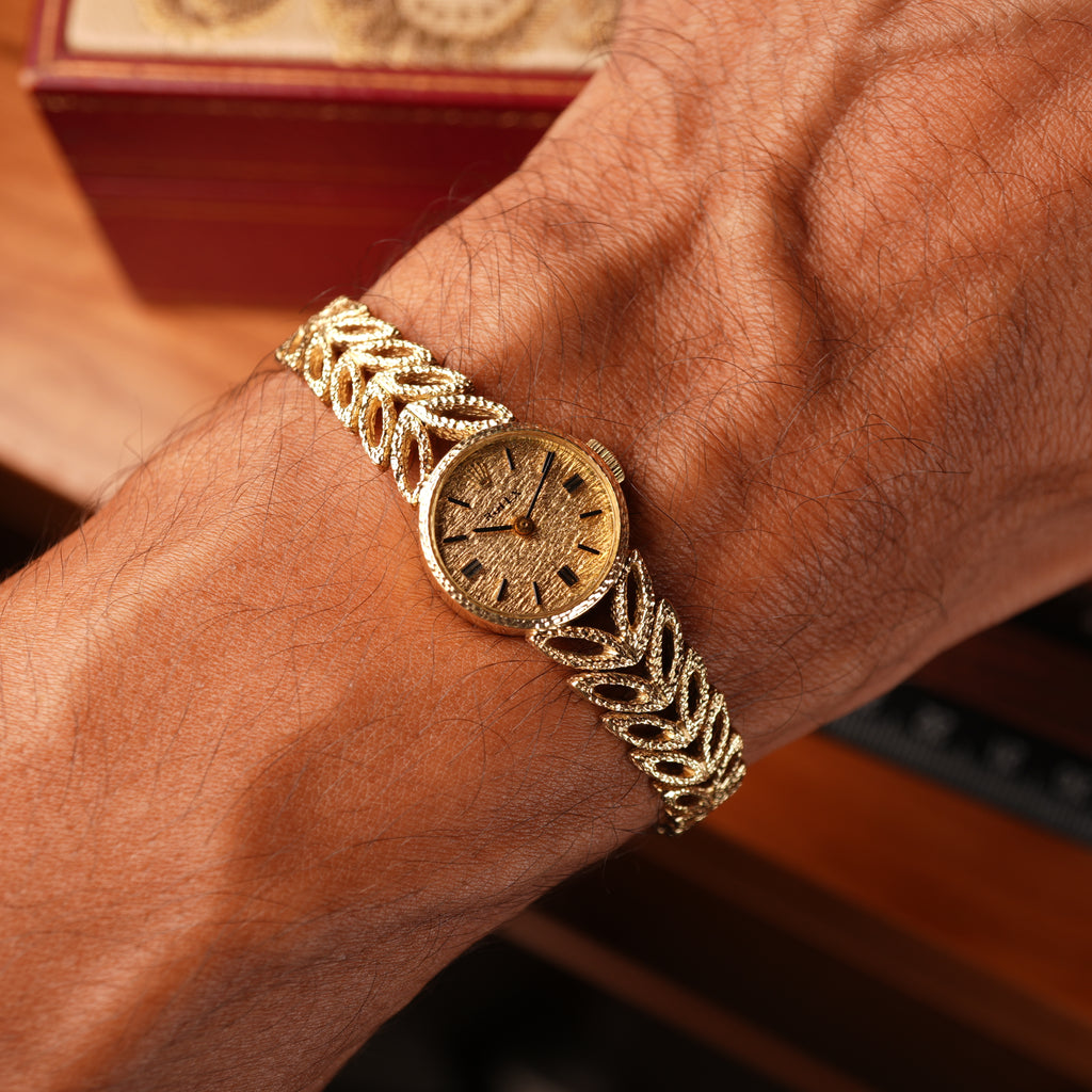 Vintage 1970s Rolex “Golden Leaves” Solid Gold Bracelet Cocktail Ladies Watch With Box