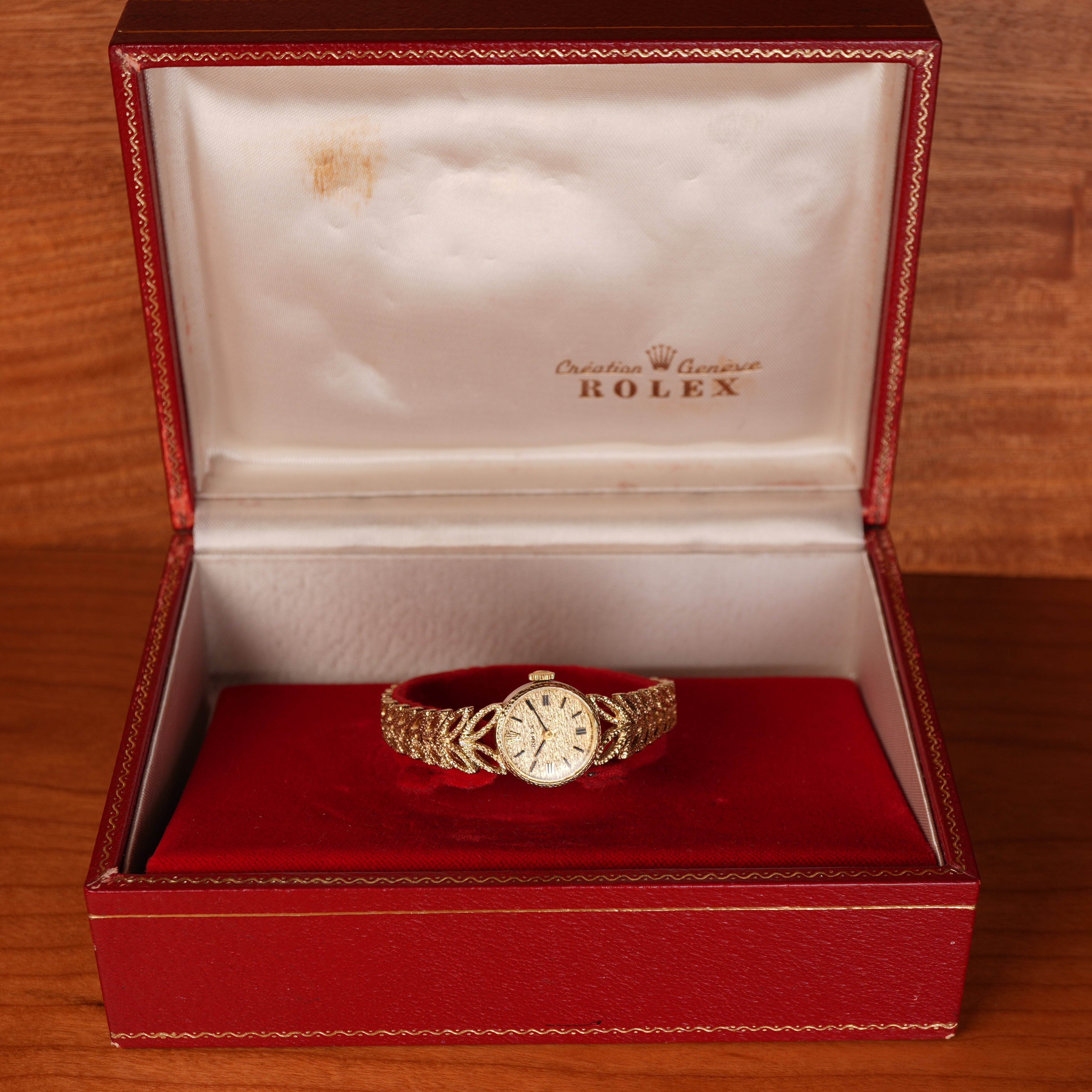 Vintage 1970s Rolex “Golden Leaves” Solid Gold Bracelet Cocktail Ladies Watch With Box