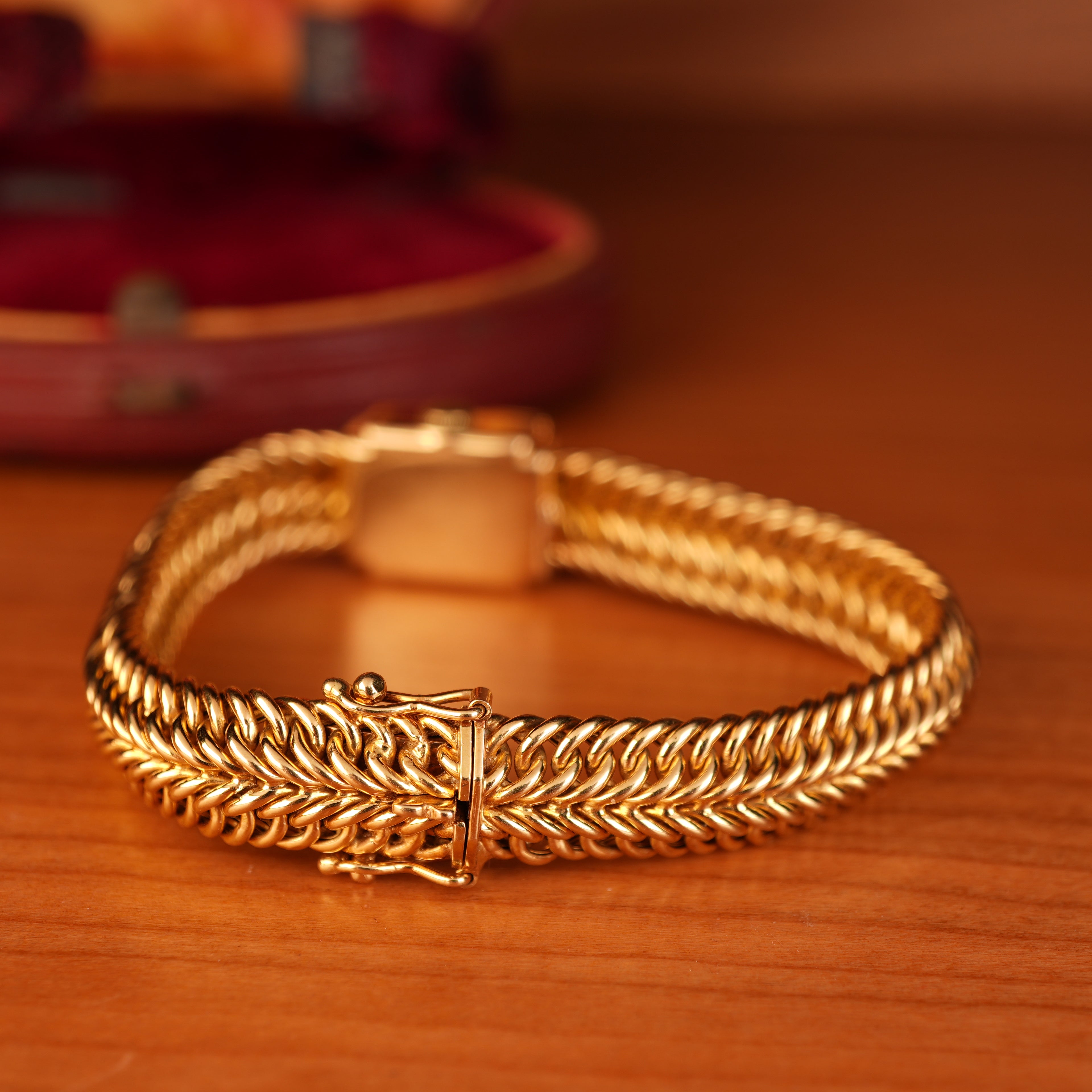 Vintage 1950s Rolex Precision Peekaboo 18K Yellow Gold Diamond Bracelet Watch by Carl Bucherer