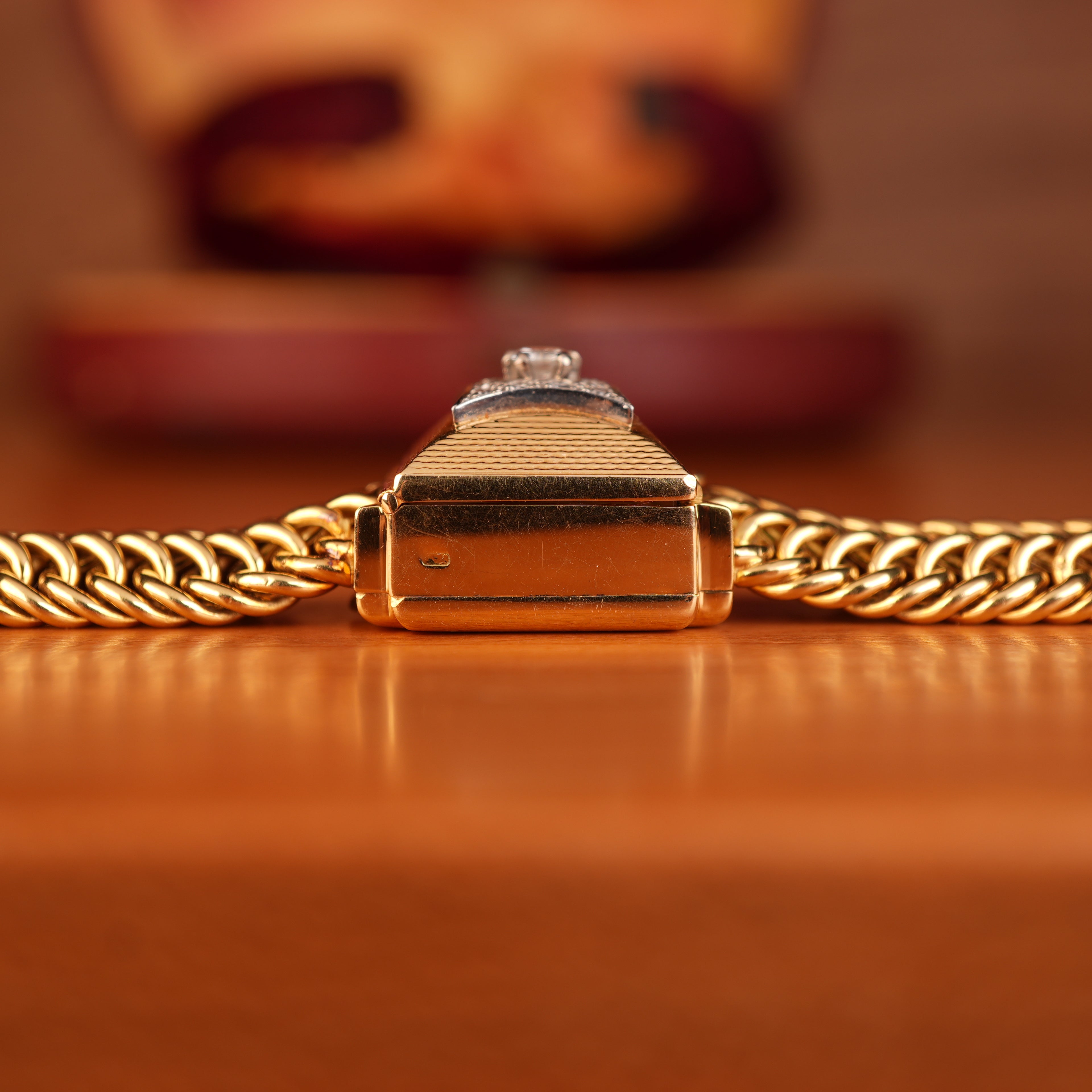 Vintage 1950s Rolex Precision Peekaboo 18K Yellow Gold Diamond Bracelet Watch by Carl Bucherer