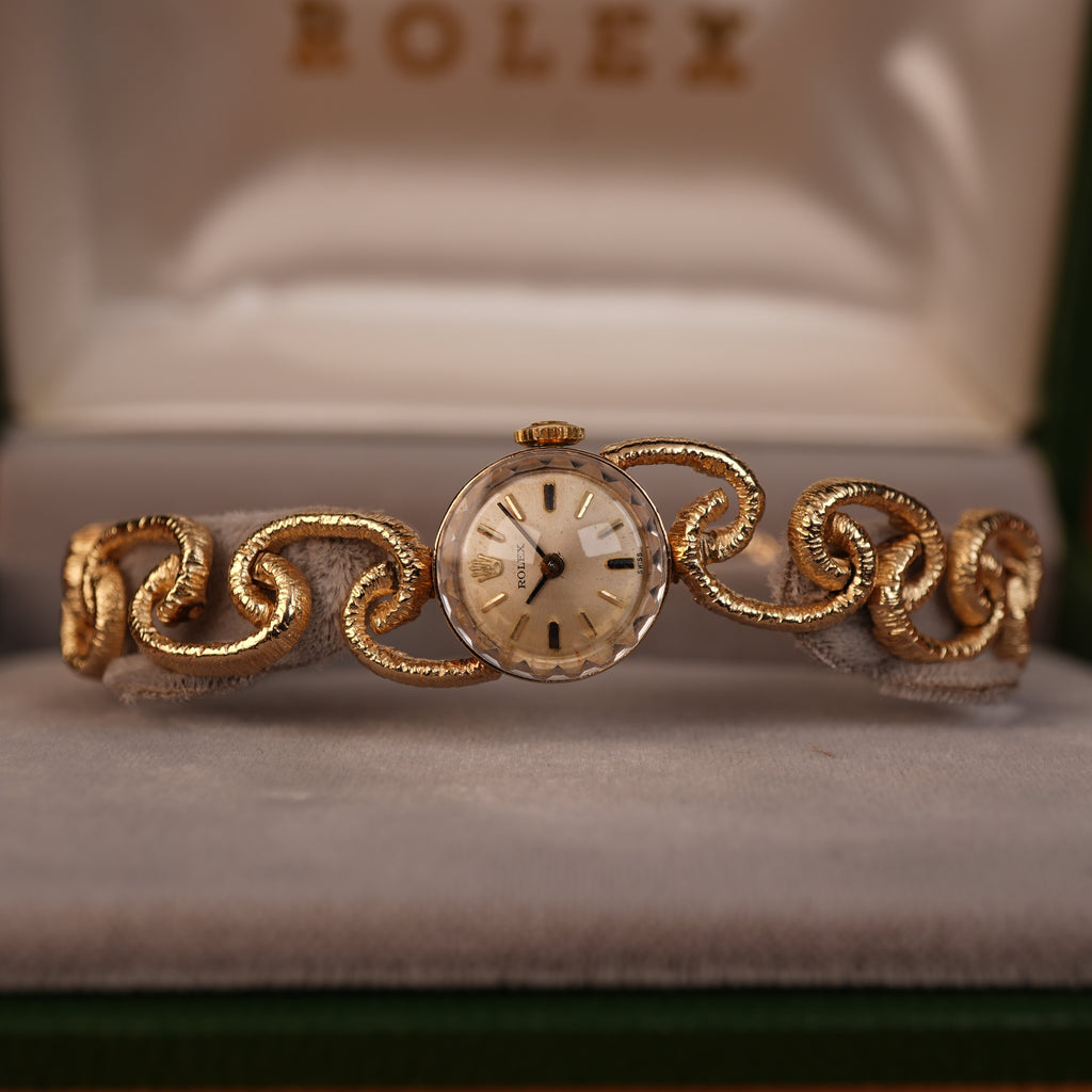 1970s Rolex “Golden Chain” Unique Mid-Century Cocktail Watch Solid Gold with Box