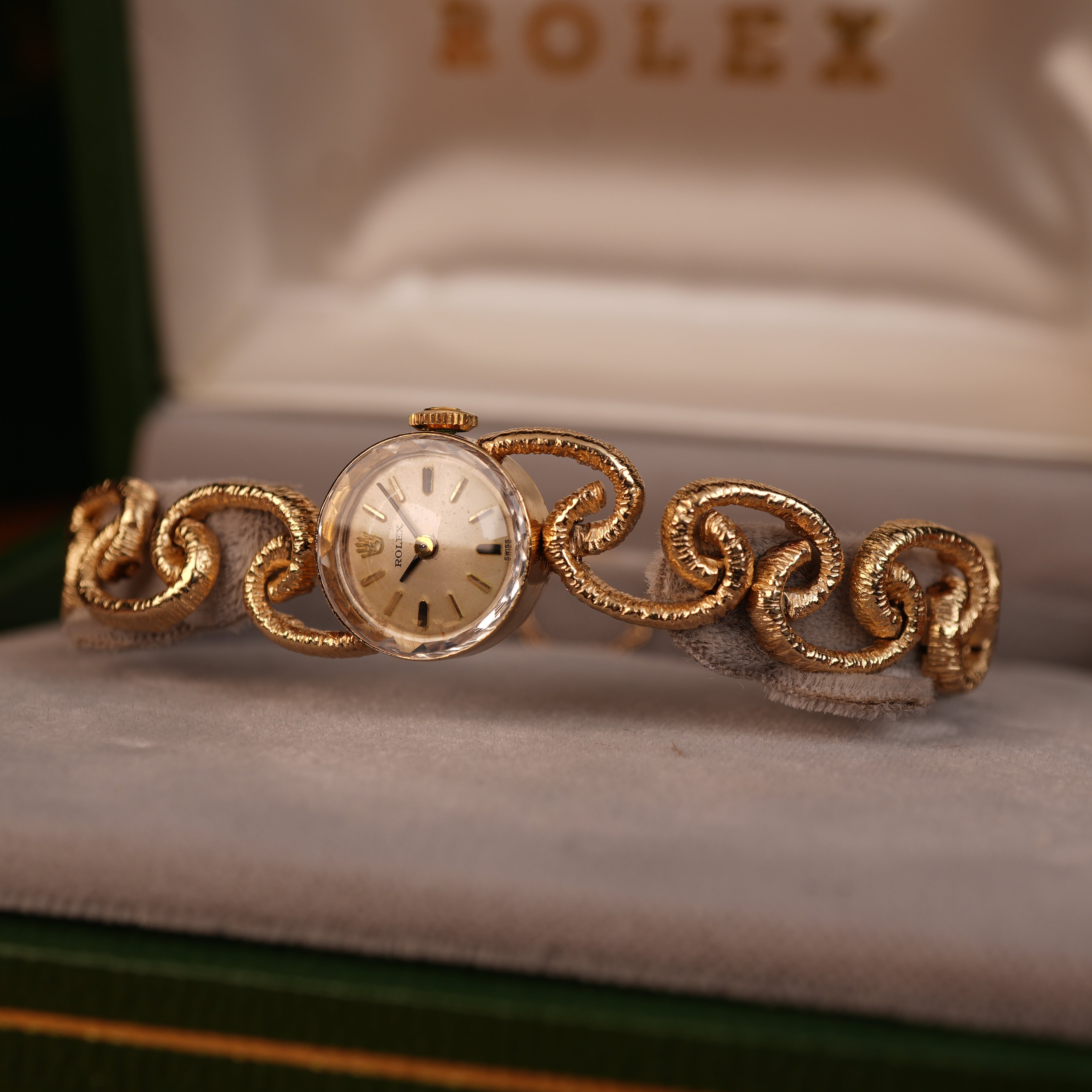 1970s Rolex “Golden Chain” Unique Mid-Century Cocktail Watch Solid Gold with Box