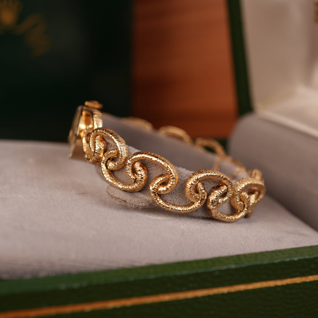 1970s Rolex “Golden Chain” Unique Mid-Century Cocktail Watch Solid Gold with Box