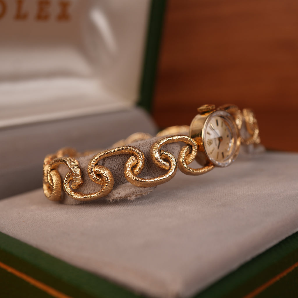 1970s Rolex “Golden Chain” Unique Mid-Century Cocktail Watch Solid Gold with Box
