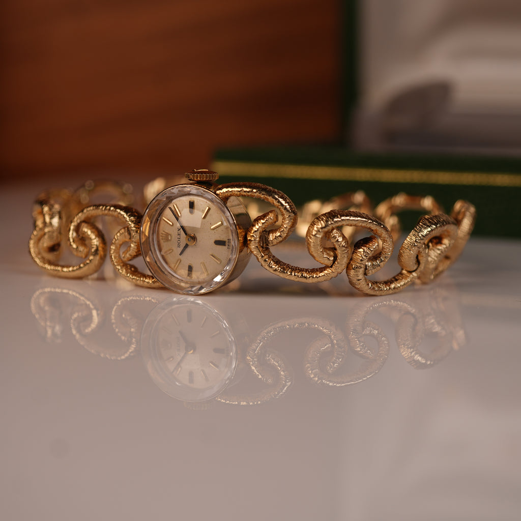 1970s Rolex “Golden Chain” Unique Mid-Century Cocktail Watch Solid Gold with Box