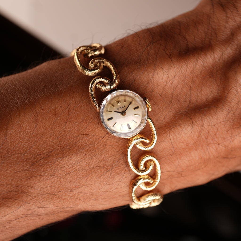 1970s Rolex “Golden Chain” Unique Mid-Century Cocktail Watch Solid Gold with Box