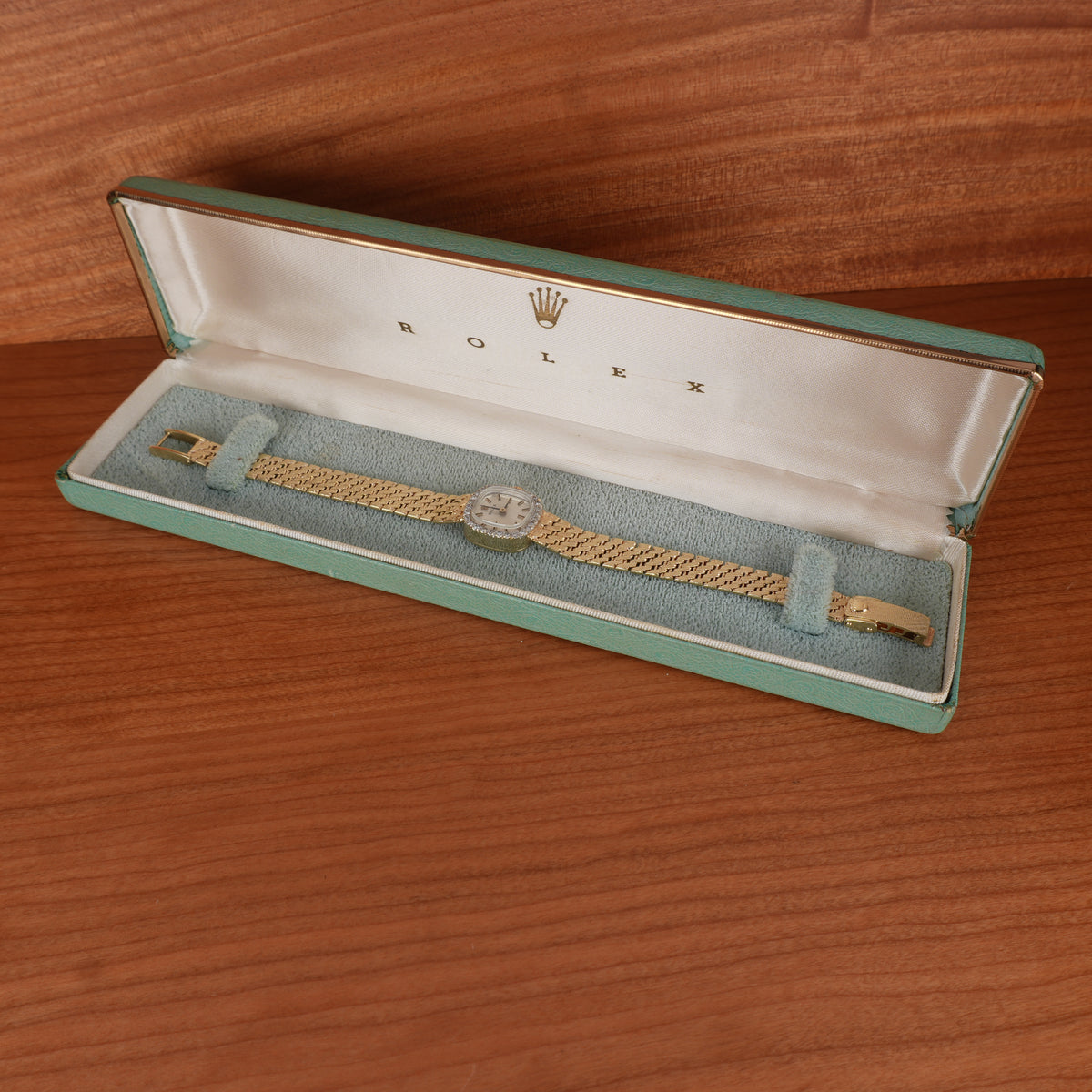 1970s Rolex Ladies Cocktail Watch 14K Solid Gold Factory Diamond Bezel & Original Box