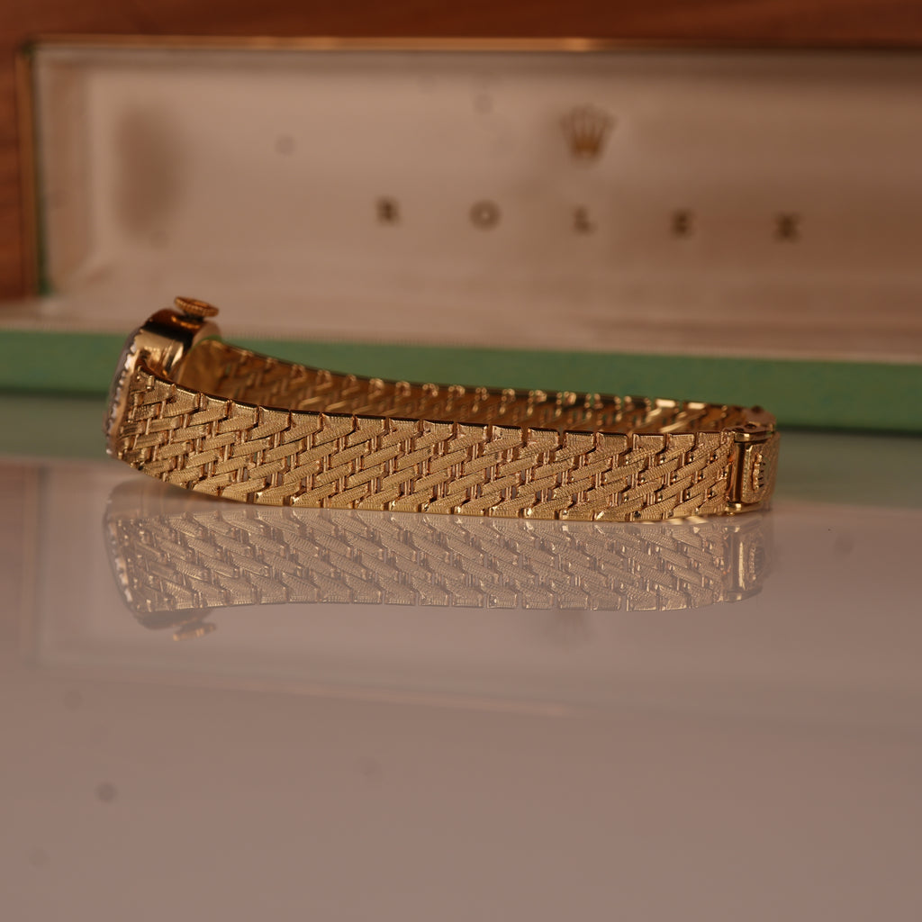 1970s Rolex Ladies Cocktail Watch 14K Solid Gold Factory Diamond Bezel & Original Box