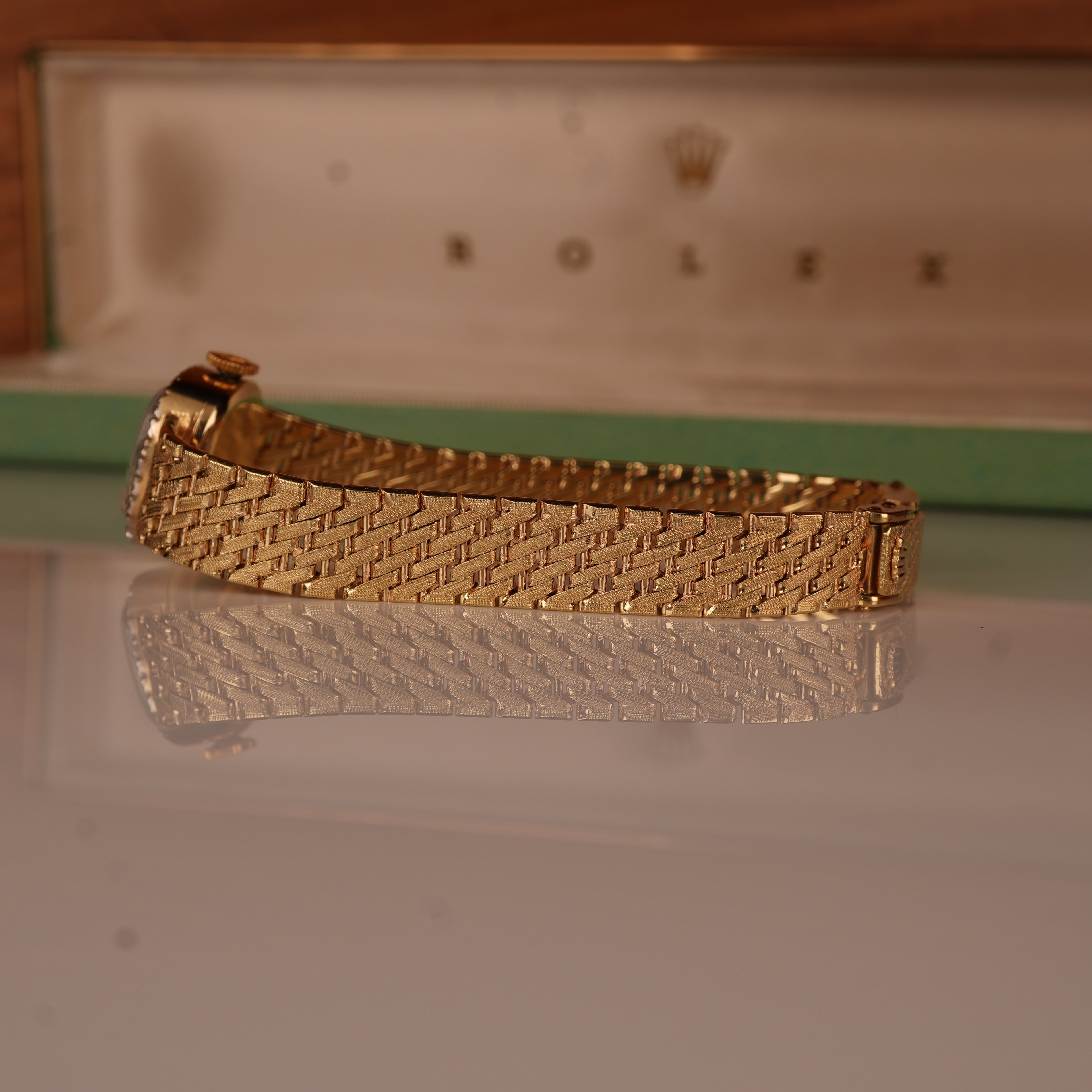 1970s Rolex Ladies Cocktail Watch 14K Solid Gold Factory Diamond Bezel & Original Box