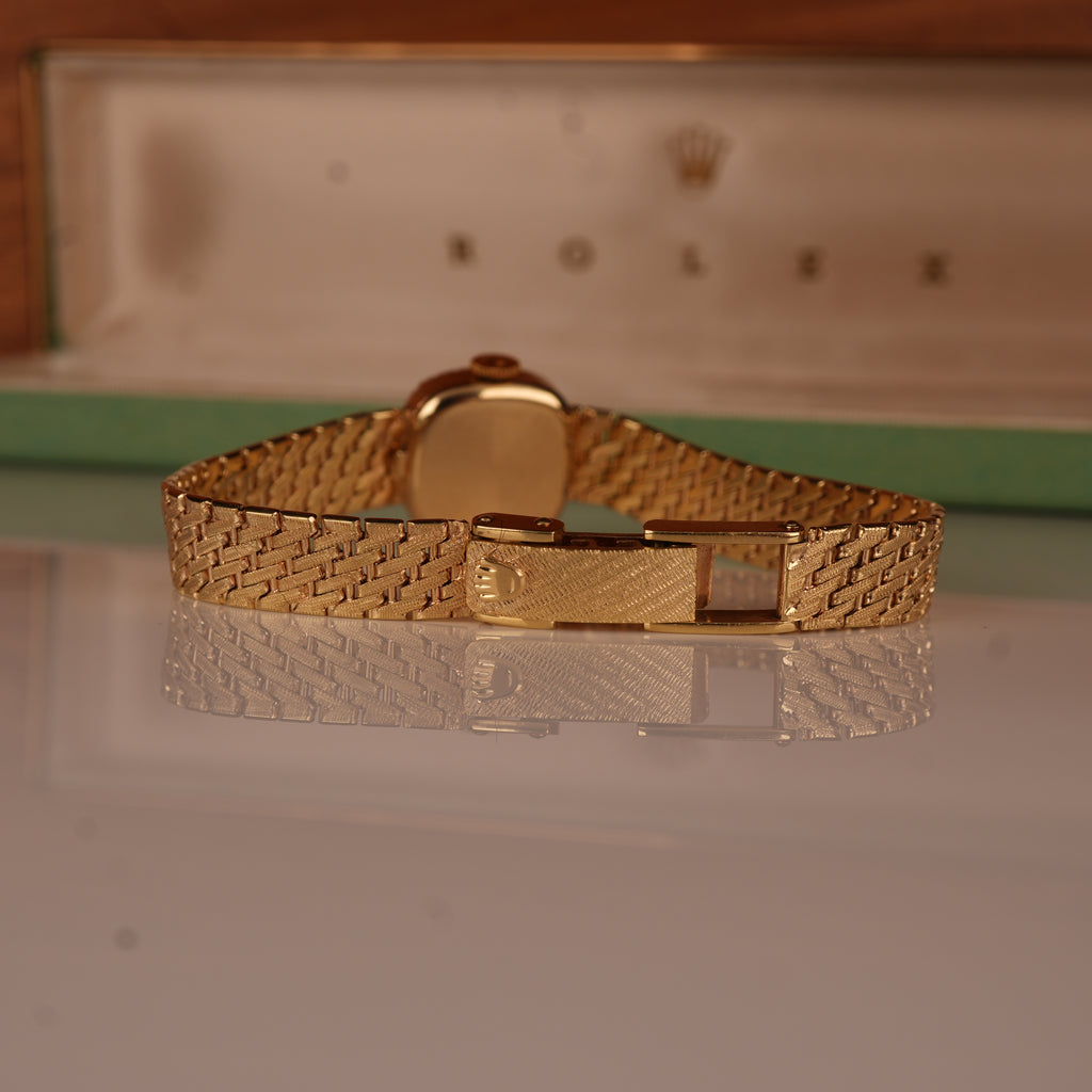 1970s Rolex Ladies Cocktail Watch 14K Solid Gold Factory Diamond Bezel & Original Box