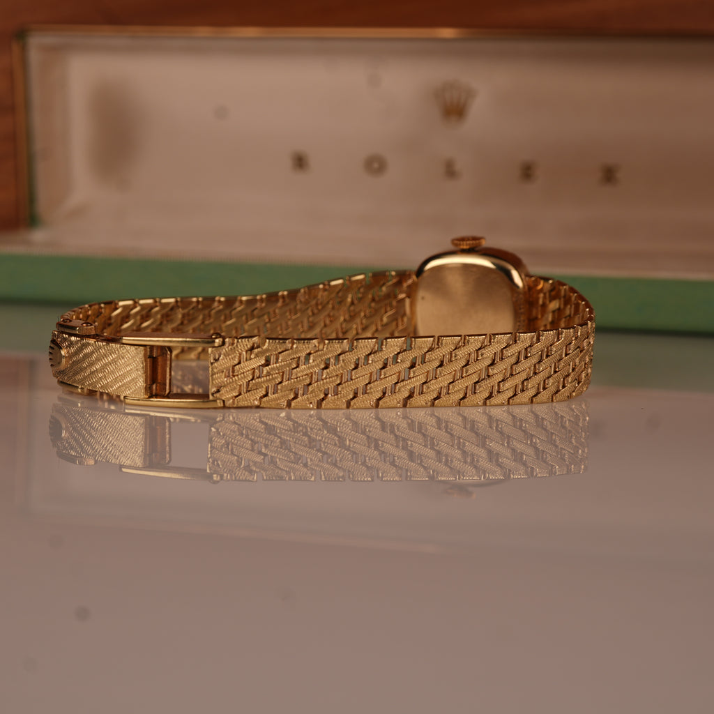 1970s Rolex Ladies Cocktail Watch 14K Solid Gold Factory Diamond Bezel & Original Box