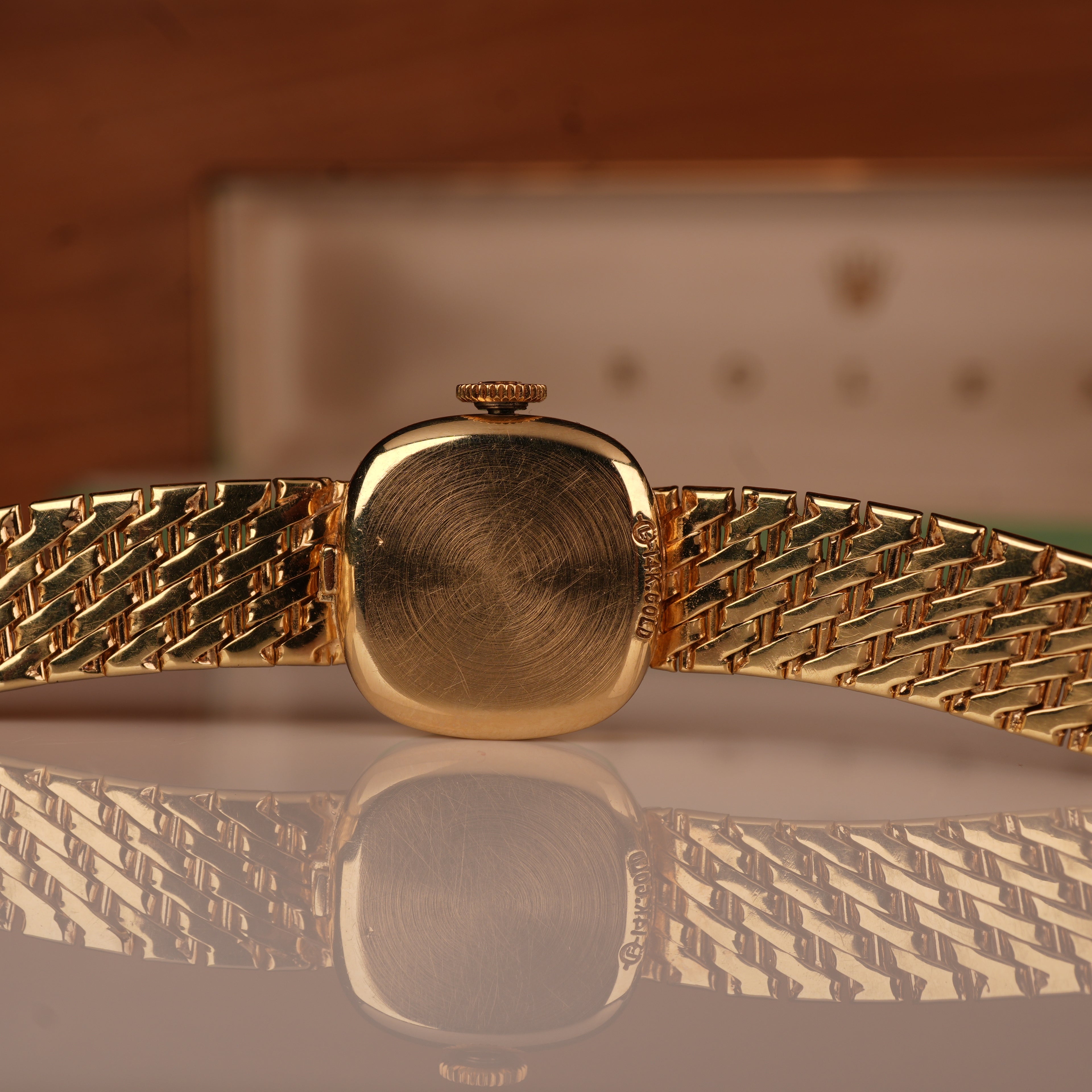1970s Rolex Ladies Cocktail Watch 14K Solid Gold Factory Diamond Bezel & Original Box