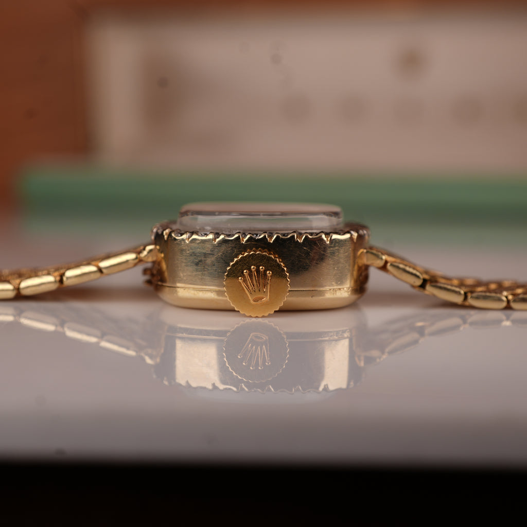 1970s Rolex Ladies Cocktail Watch 14K Solid Gold Factory Diamond Bezel & Original Box