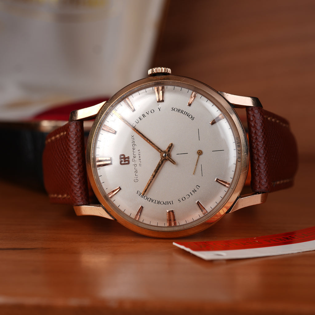 1940’s Girard-Perregaux 37mm Oversize 18k Solid Rose Gold Retailed by Cuervo Y Sobrinos Cuba