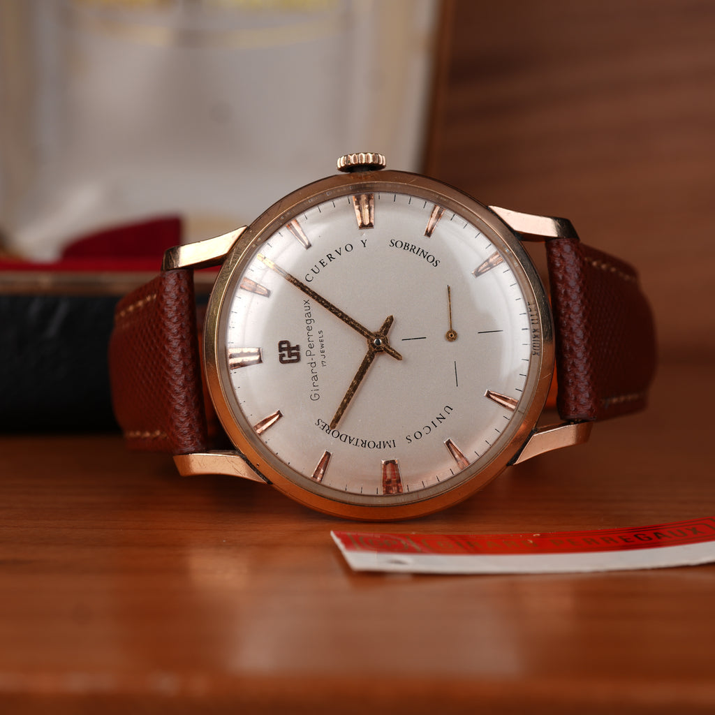 1940’s Girard-Perregaux 37mm Oversize 18k Solid Rose Gold Retailed by Cuervo Y Sobrinos Cuba