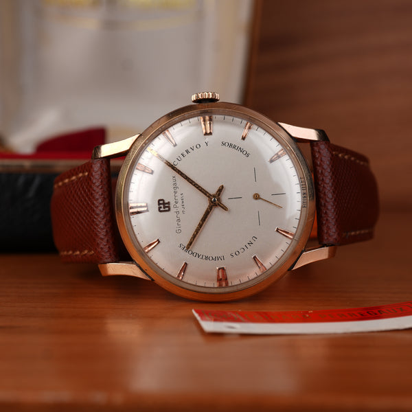 1940’s Girard-Perregaux 37mm Oversize 18k Solid Rose Gold Retailed by Cuervo Y Sobrinos Cuba