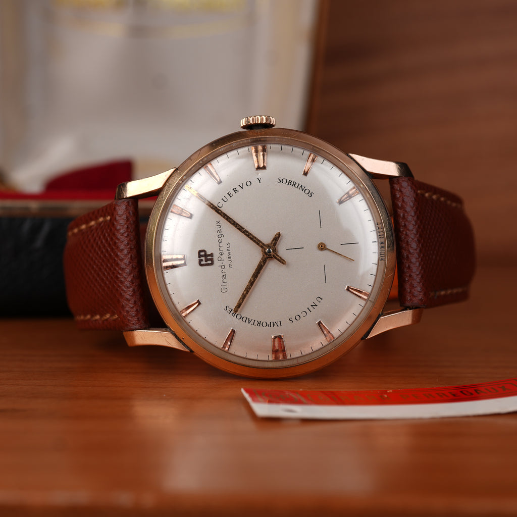 1940’s Girard-Perregaux 37mm Oversize 18k Solid Rose Gold Retailed by Cuervo Y Sobrinos Cuba