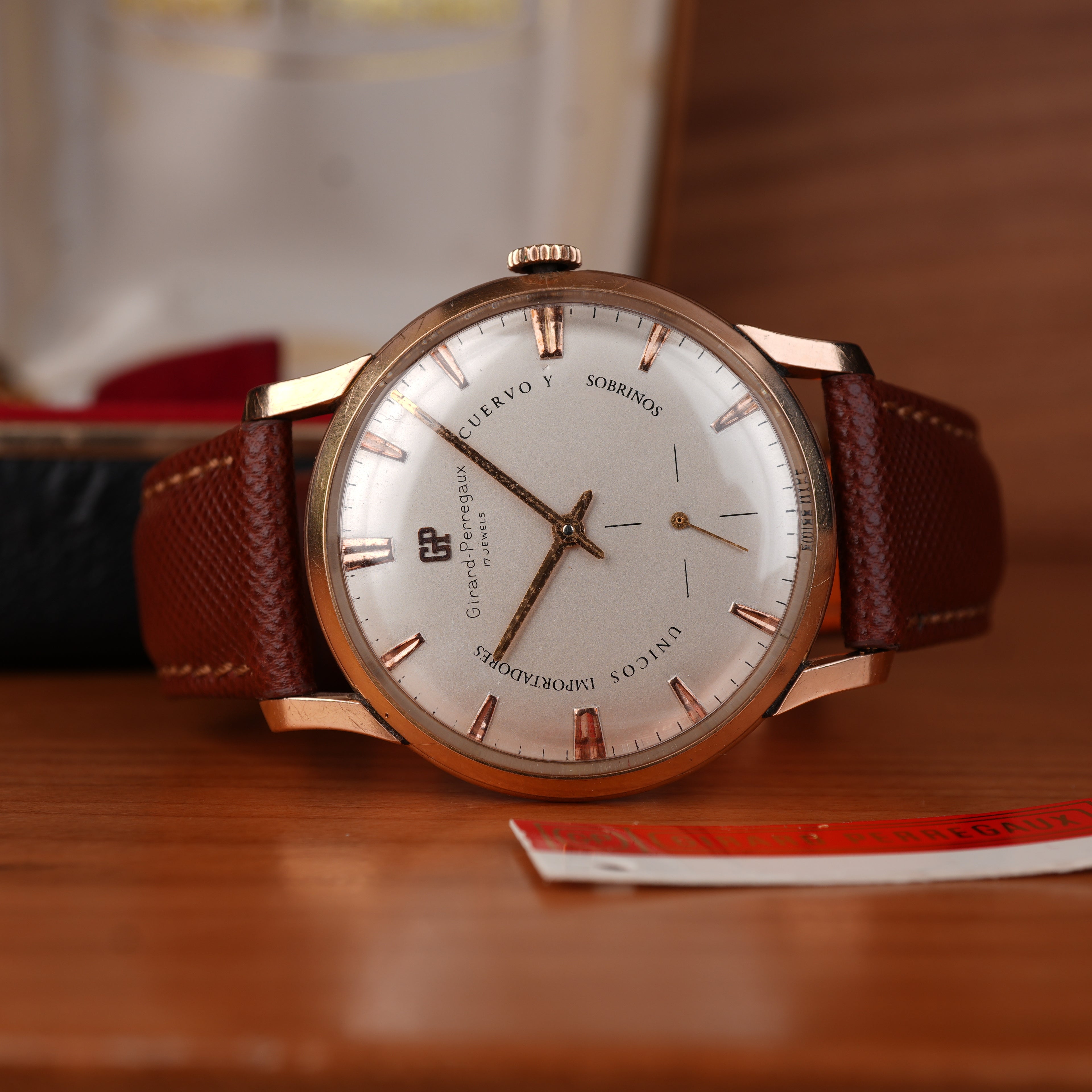 1940’s Girard-Perregaux 37mm Oversize 18k Solid Rose Gold Retailed by Cuervo Y Sobrinos Cuba