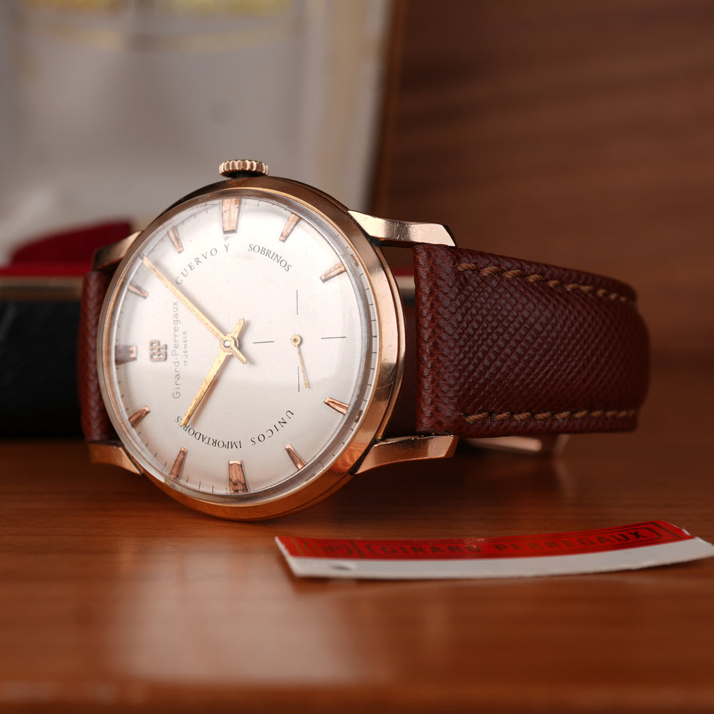 1940’s Girard-Perregaux 37mm Oversize 18k Solid Rose Gold Retailed by Cuervo Y Sobrinos Cuba
