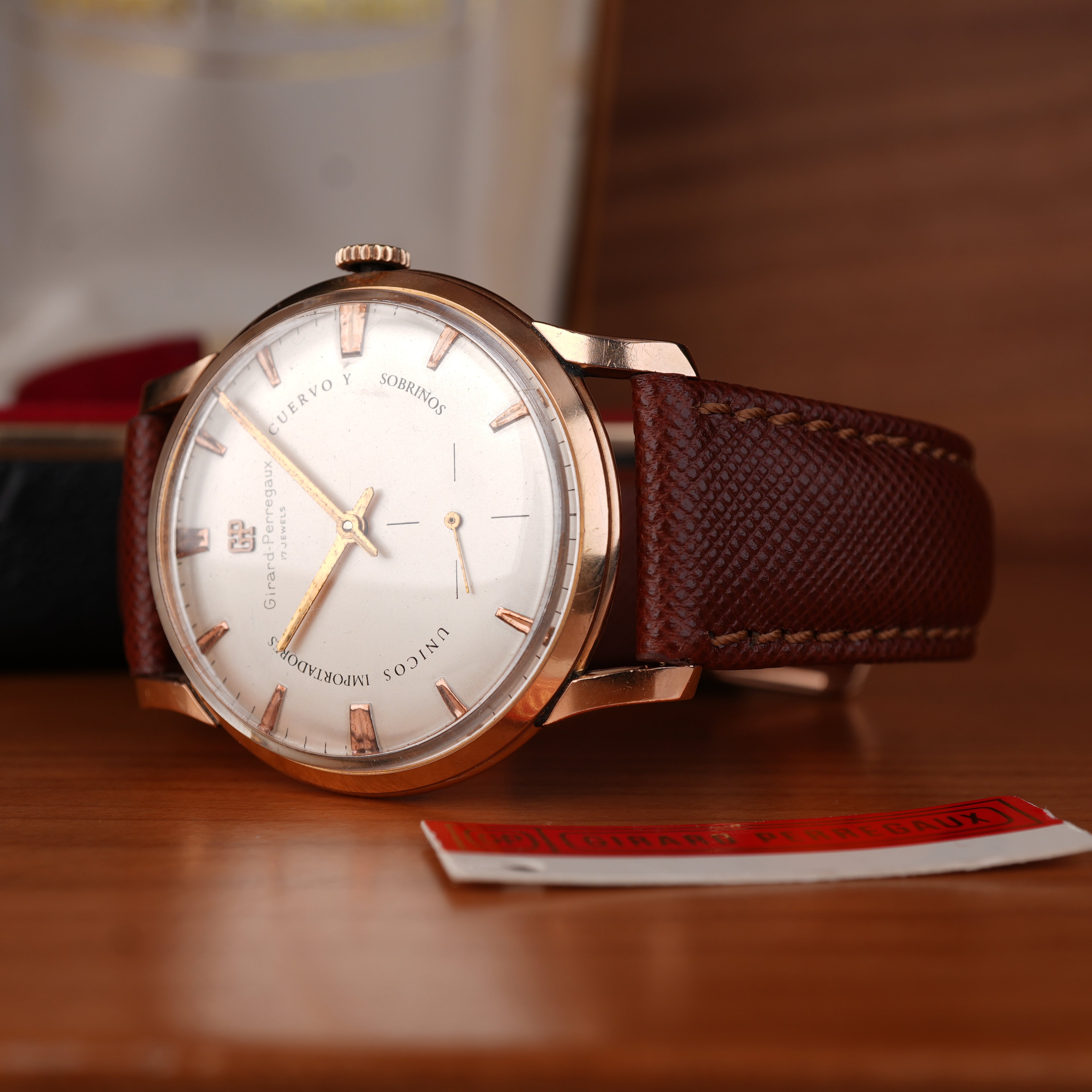 1940’s Girard-Perregaux 37mm Oversize 18k Solid Rose Gold Retailed by Cuervo Y Sobrinos Cuba