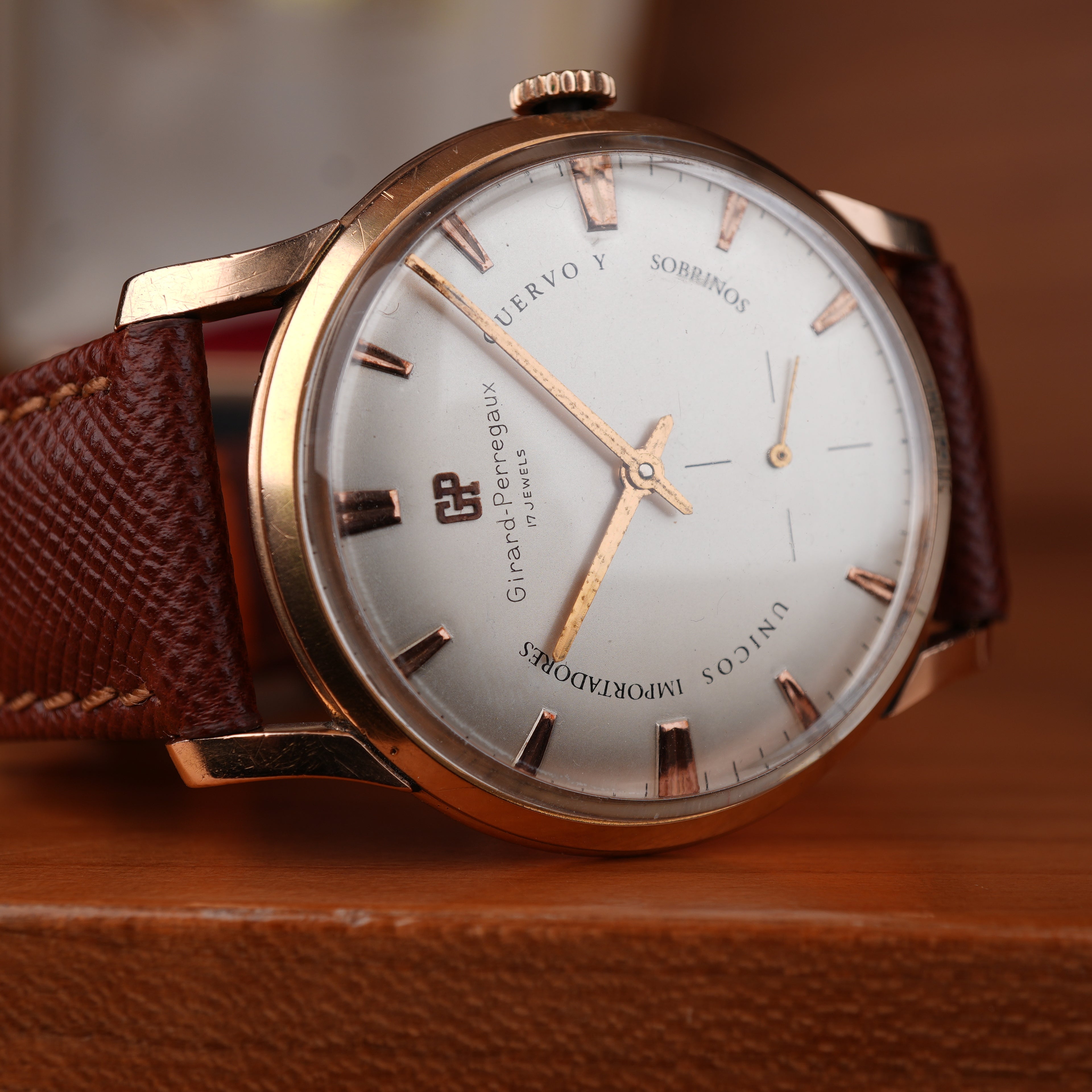 1940’s Girard-Perregaux 37mm Oversize 18k Solid Rose Gold Retailed by Cuervo Y Sobrinos Cuba