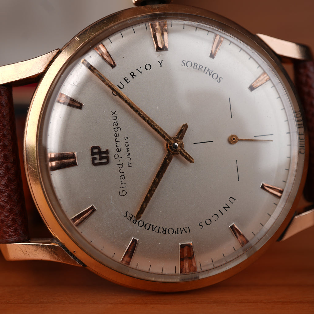 1940’s Girard-Perregaux 37mm Oversize 18k Solid Rose Gold Retailed by Cuervo Y Sobrinos Cuba