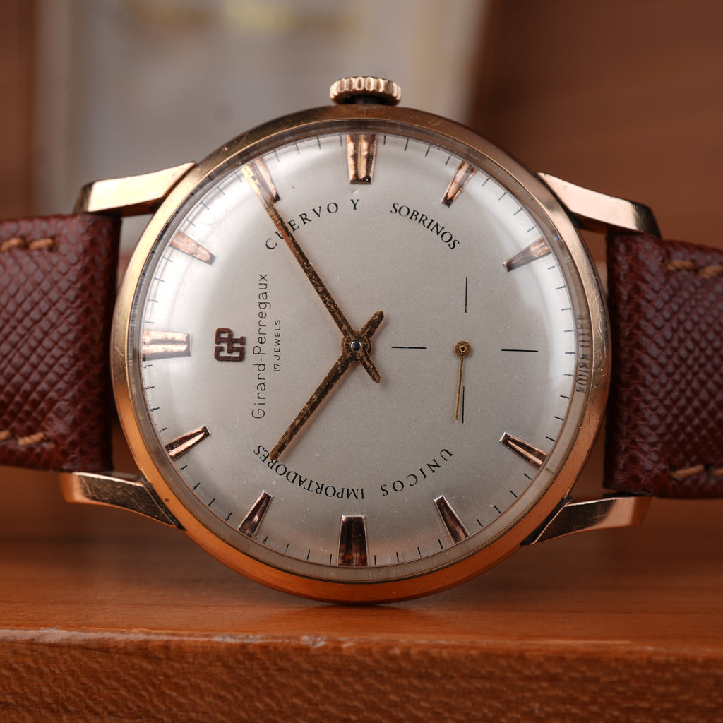 1940’s Girard-Perregaux 37mm Oversize 18k Solid Rose Gold Retailed by Cuervo Y Sobrinos Cuba