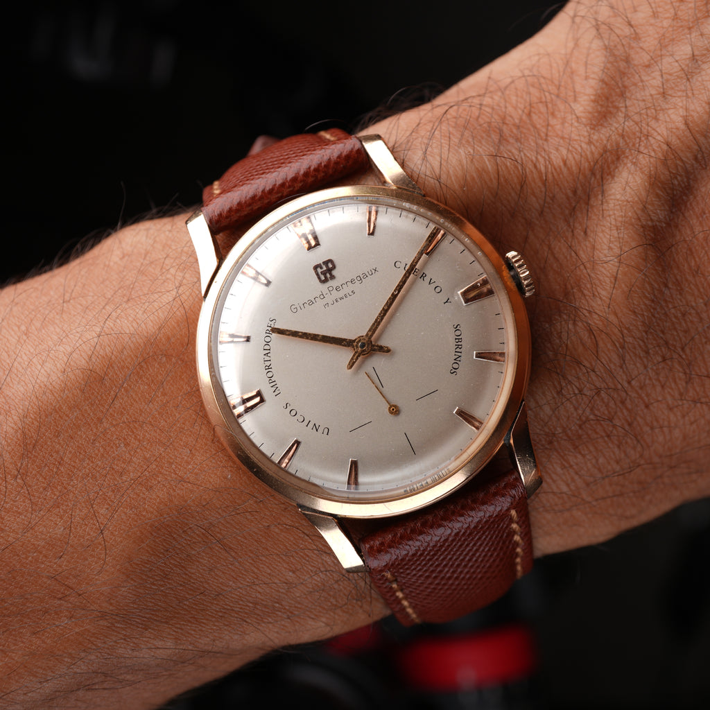1940’s Girard-Perregaux 37mm Oversize 18k Solid Rose Gold Retailed by Cuervo Y Sobrinos Cuba