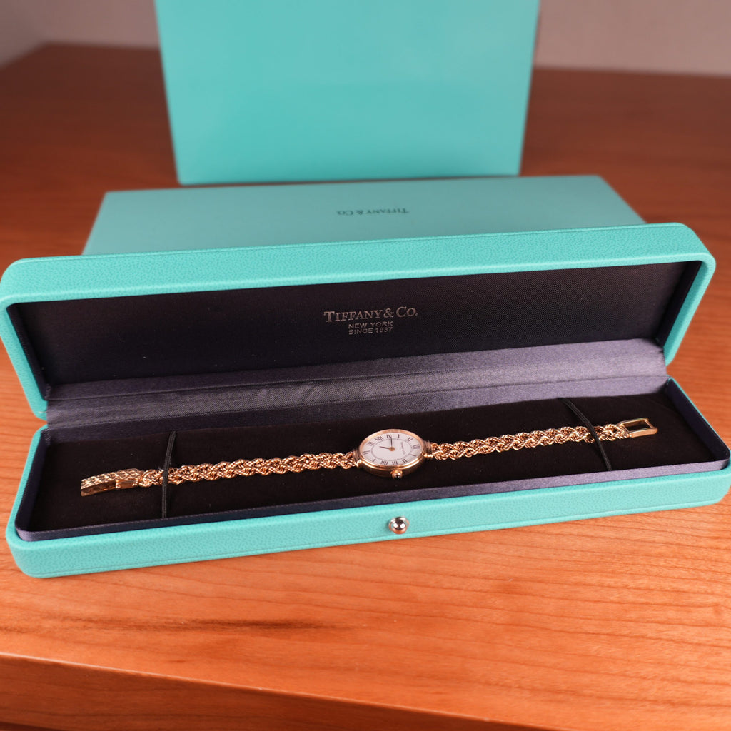 Tiffany & Co. 14k Solid Gold Ladies Oval Watch Roman Dial with Original Boxes