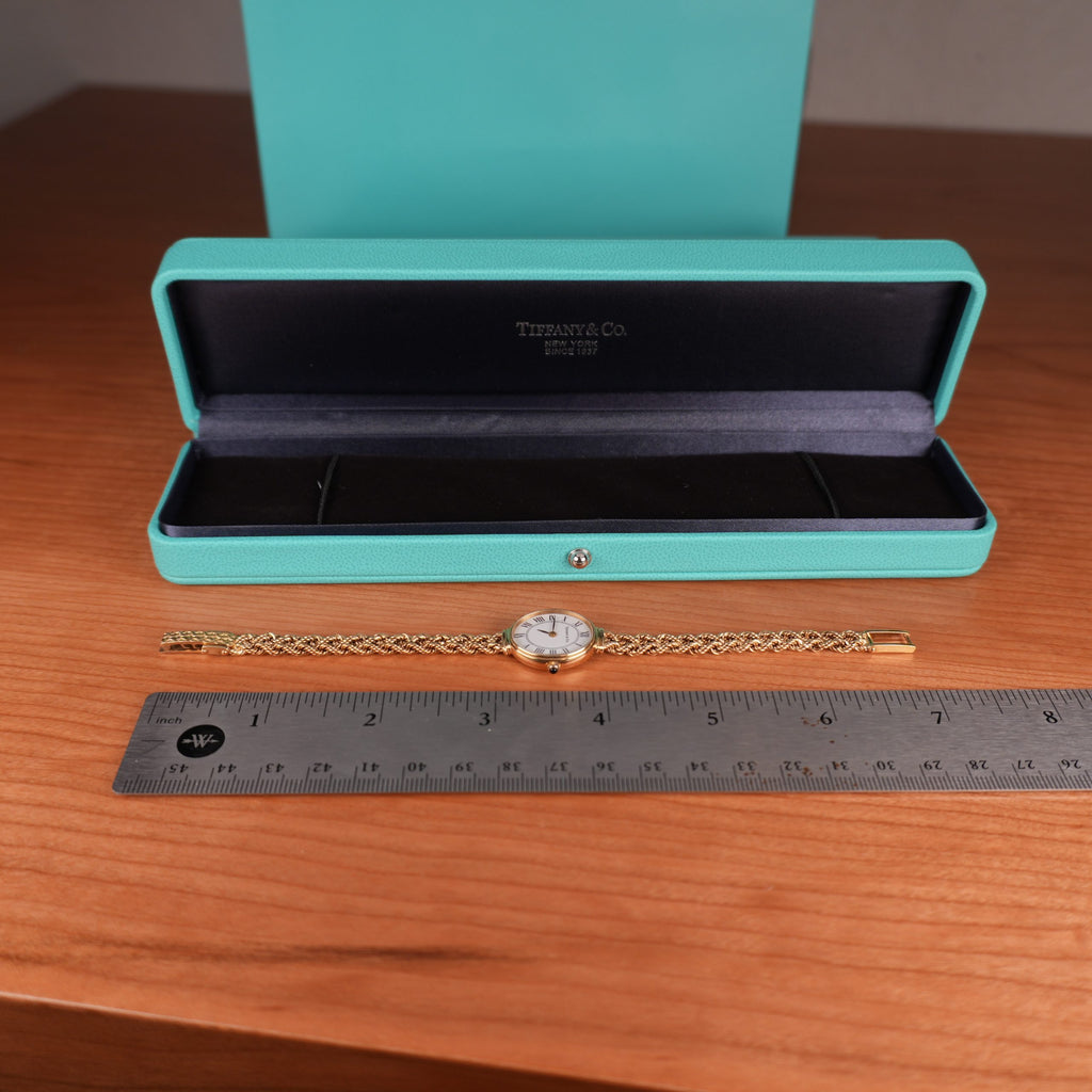 Tiffany & Co. 14k Solid Gold Ladies Oval Watch Roman Dial with Original Boxes
