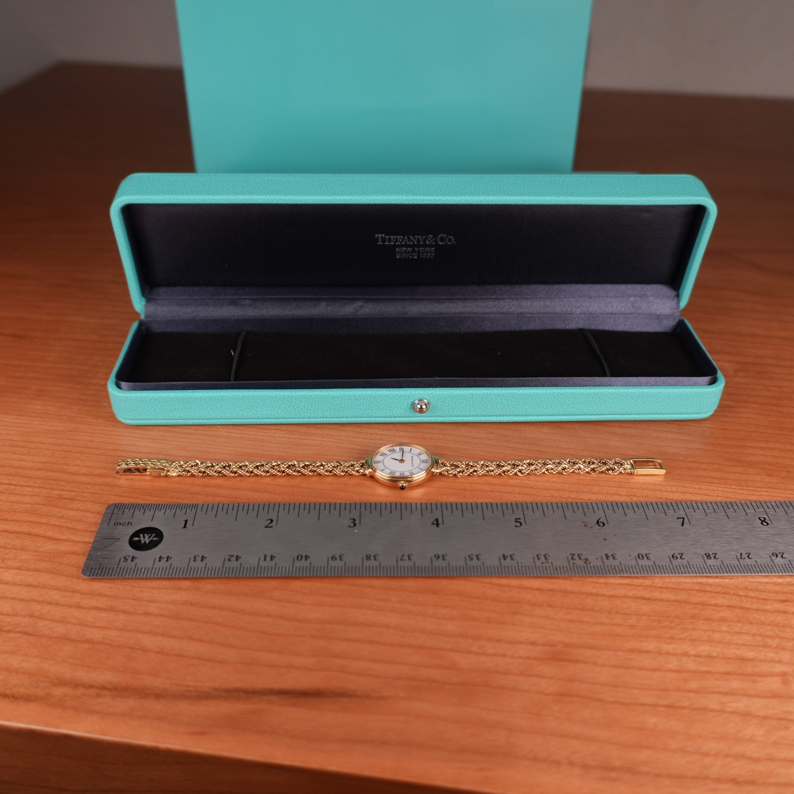 Tiffany & Co. 14k Solid Gold Ladies Oval Watch Roman Dial with Original Boxes